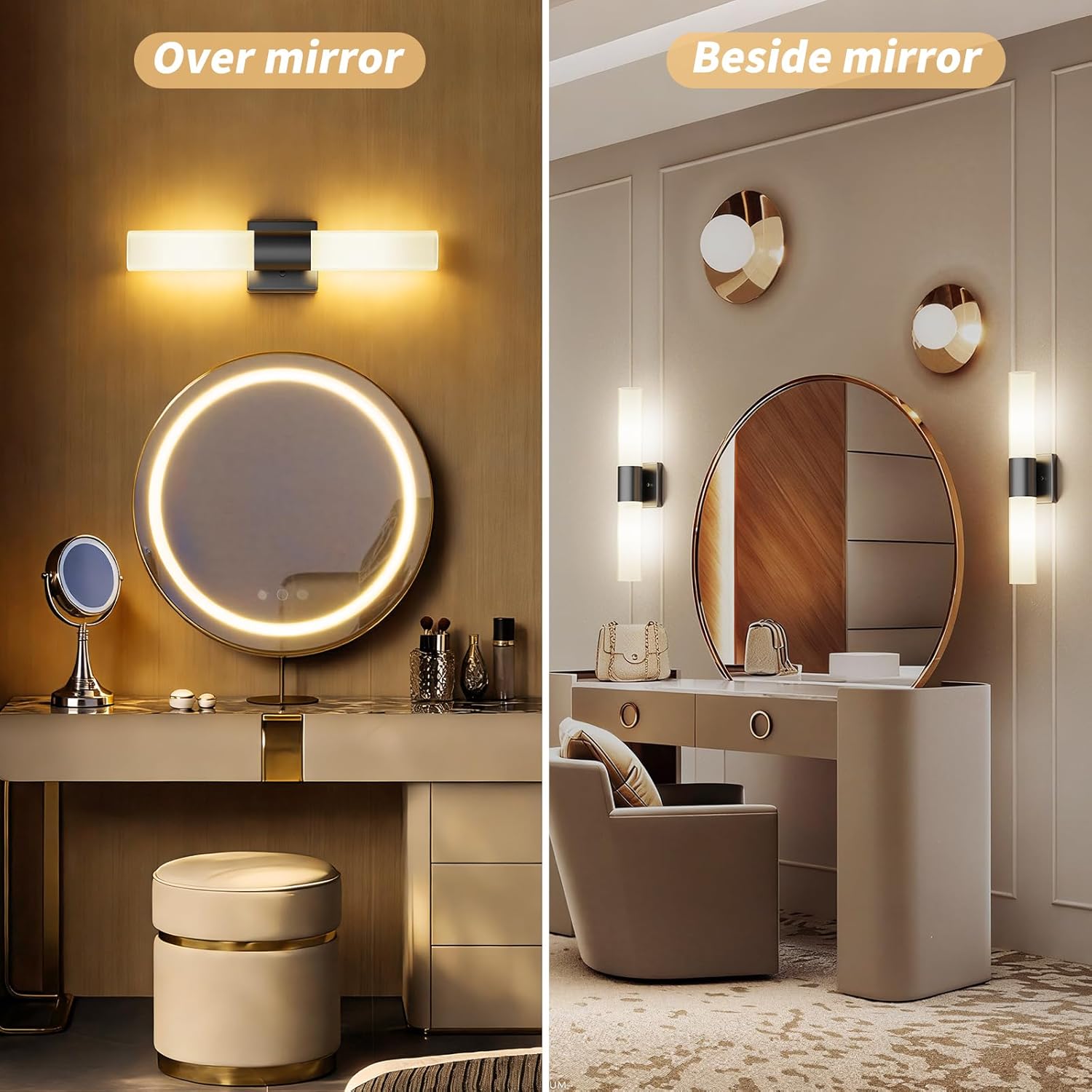 Kalium Bathroom Wall Sconce Fixture, 21 Inch Modern Vanity Lights with Frosted Glass Shade, Indoor Sconces Lighting Wall Decor Lamps for Bathrooms Living Room Stairs Bedroom (Black)