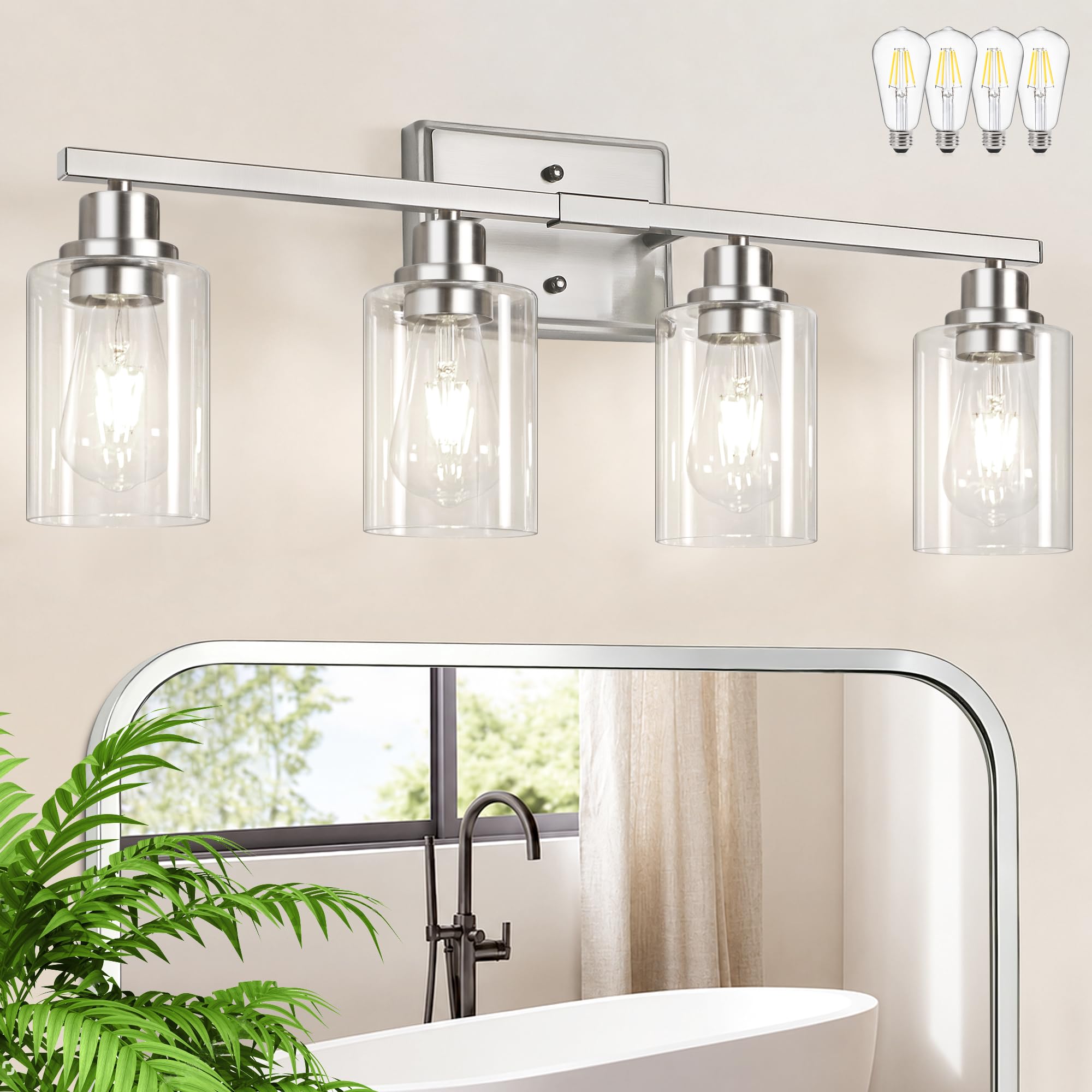 Unicozin 3 Light Bathroom Light Fixtures, Modern Vanity Lights Over Mirror, Black Wall Lamp with Clear Glass for Living Room Cabinet Bedroom Porch