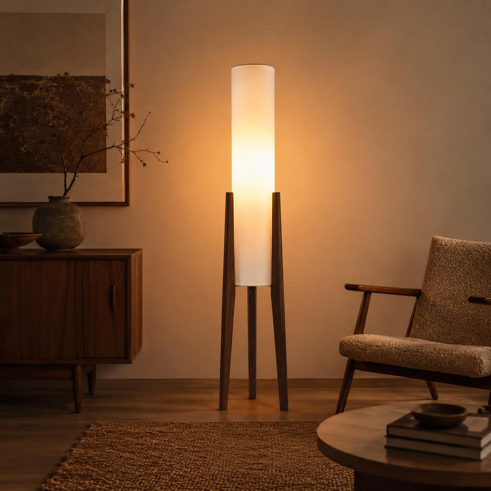 MIXL-Farmhouse Style Bamboo Floor Lamp,Large Wicker Indoor Floor Light,Boho Standing Light Plug in,Modern Minimalist Standing Lamp for Living Room Bedroom