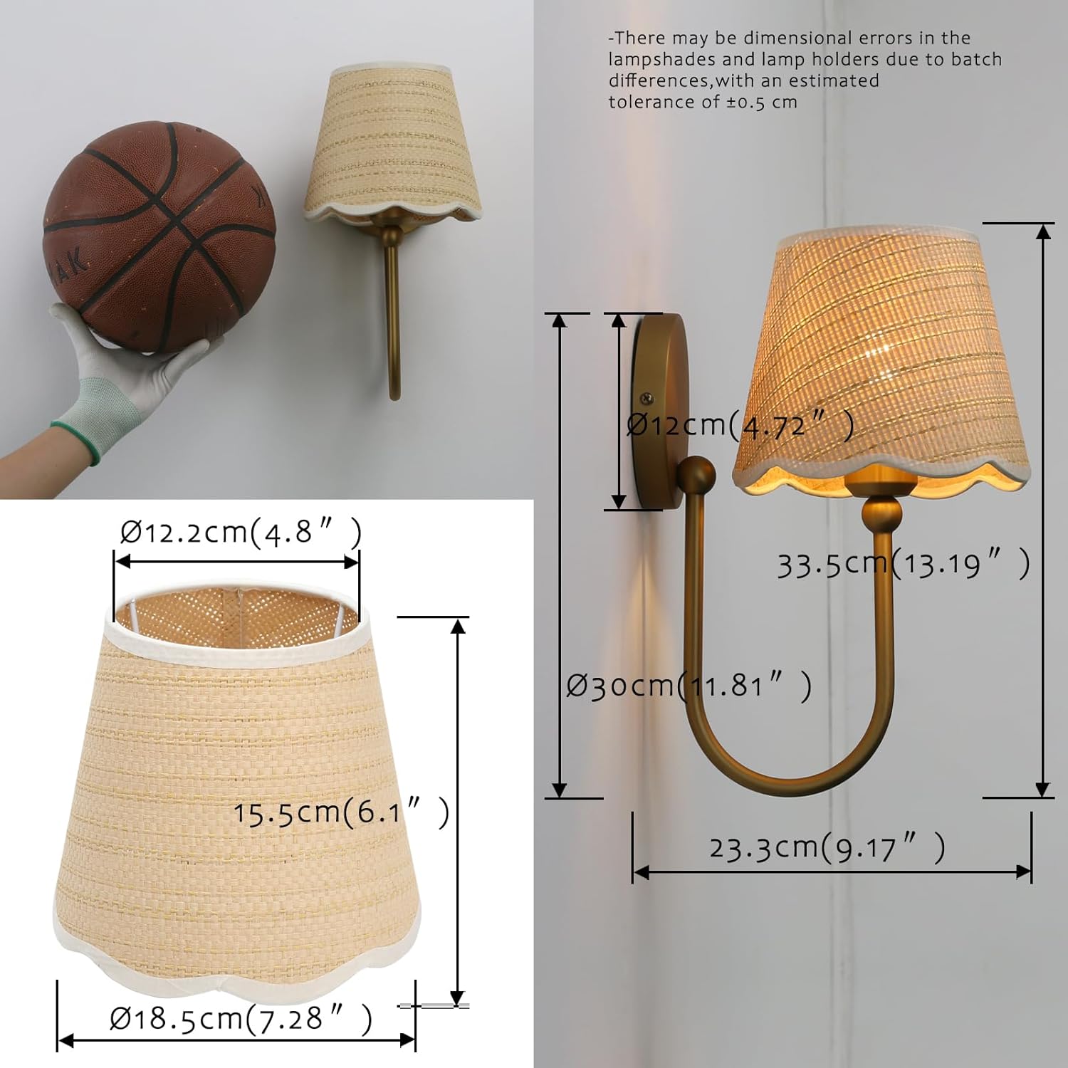 Pathson Hardwired Set of 2 Wall Sconces Boho Rattan Lampshade, Vintage Curved Arm Bathroom Vanity Lights, Indoor Wall Decor Lamp for Living Room, Bedroom, Foyer