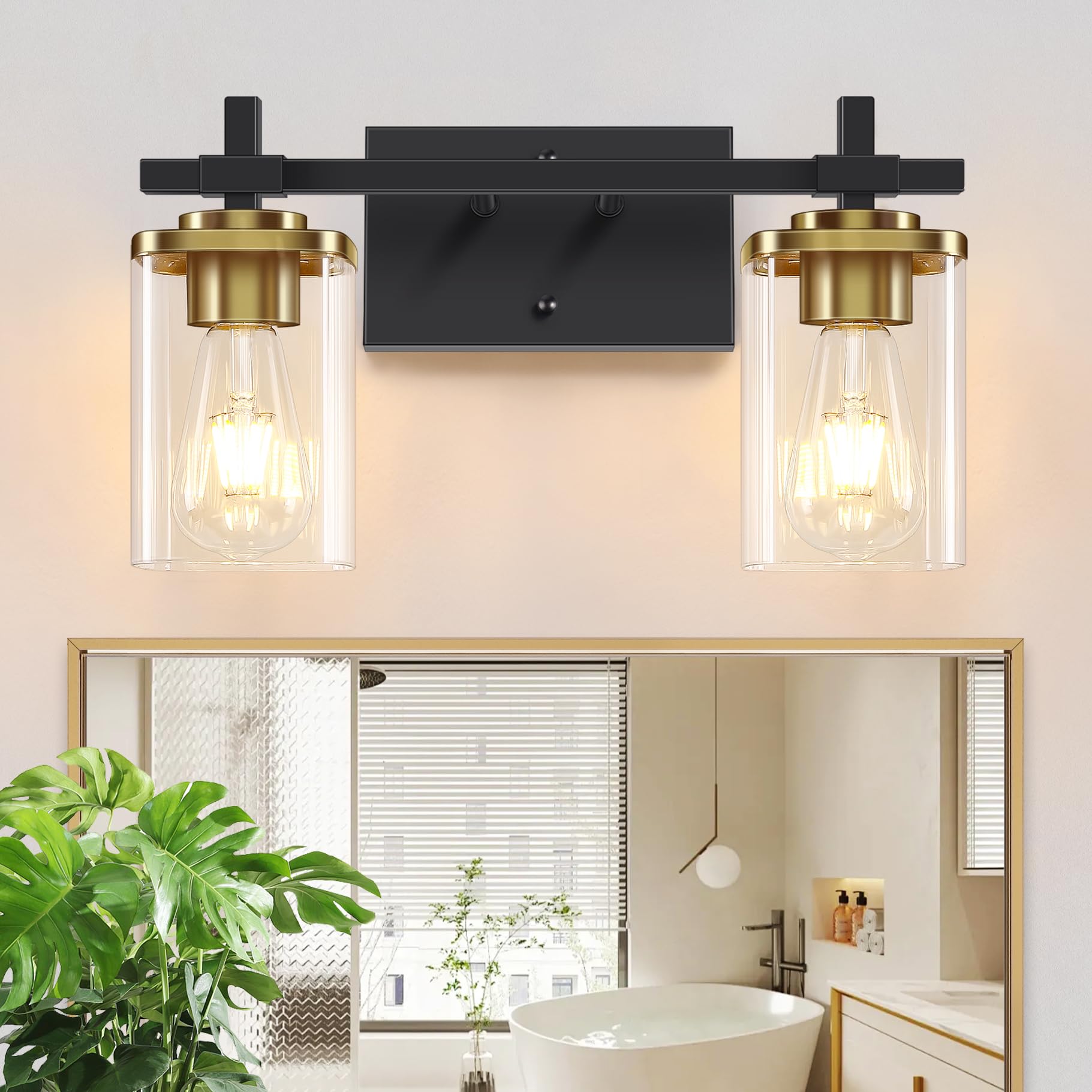 3-Lights Bathroom Vanity Light Fixtures, Modern Black Vanity Lights Over Mirror with Clear Glass Shade for Bathroom, Wall Mounted Lamp for Bedroom Hallway Living Room