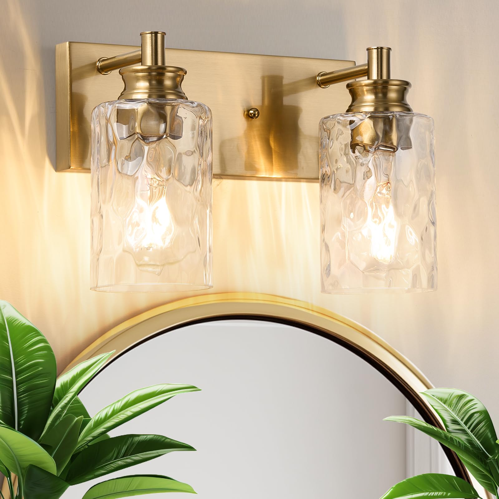 3-Light Black Vanity Light, Modern Bathroom Fixture with Hammered Glass Shades