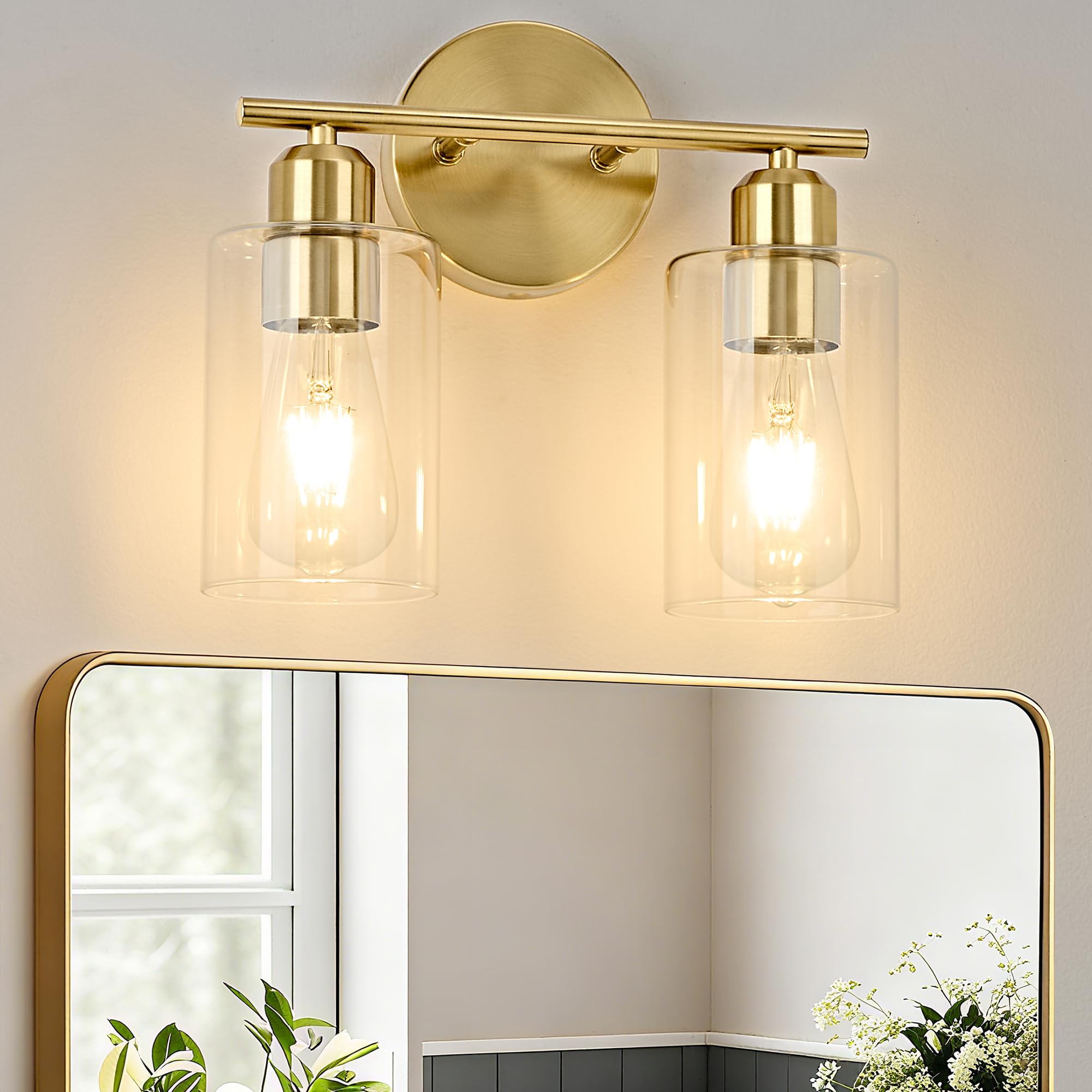 Modern Vanity Lights - Matte Black, Clear Glass Shade, Wall Sconce for Bathroom & Bedroom, 2 Pack