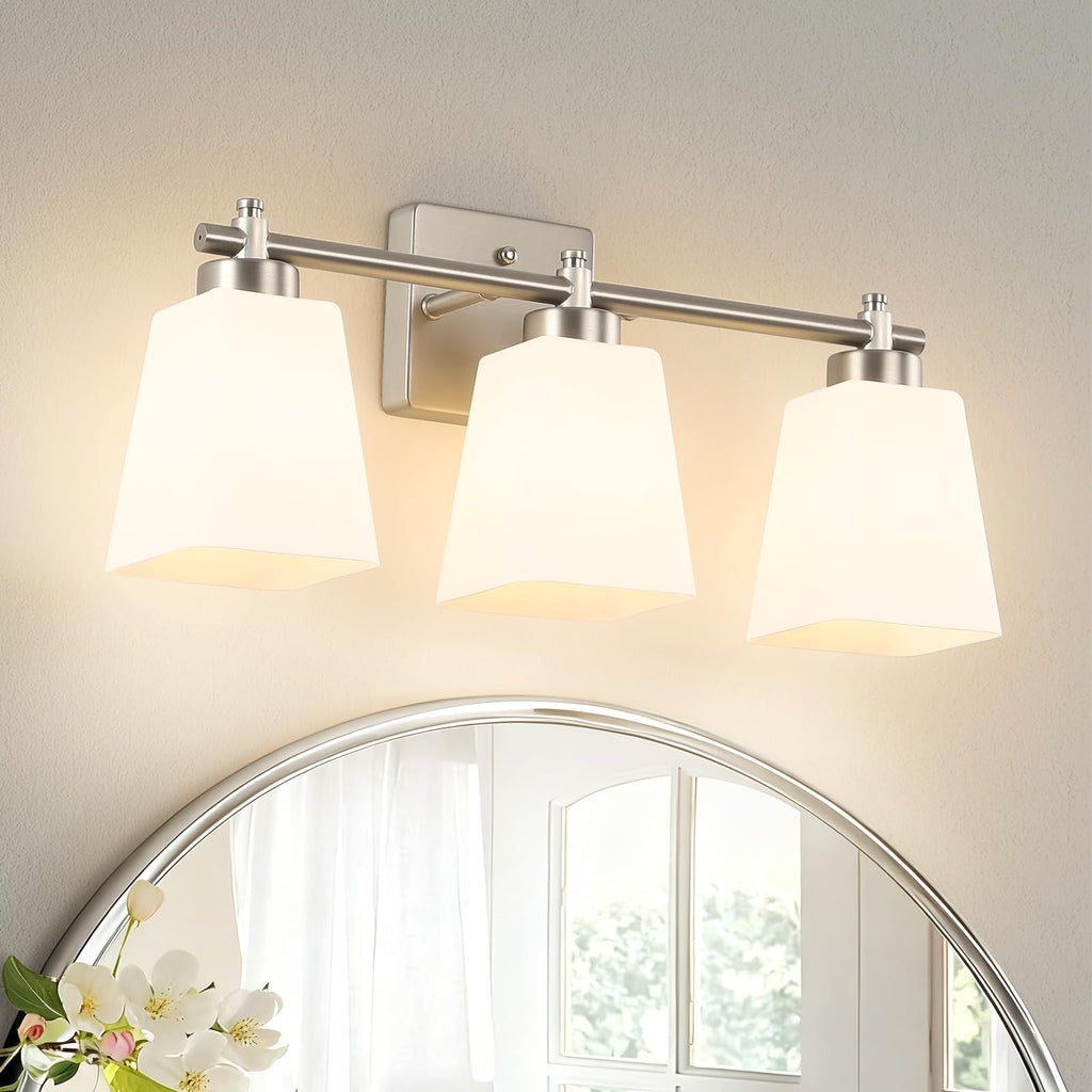 3-Light Bathroom Light Fixtures, 20" Black Modern Vanity Lights with Glass Shade, Bathroom Wall Lamp for Mirror Kitchen Living Room Hallway Porch (Matte Black, 3-Light)