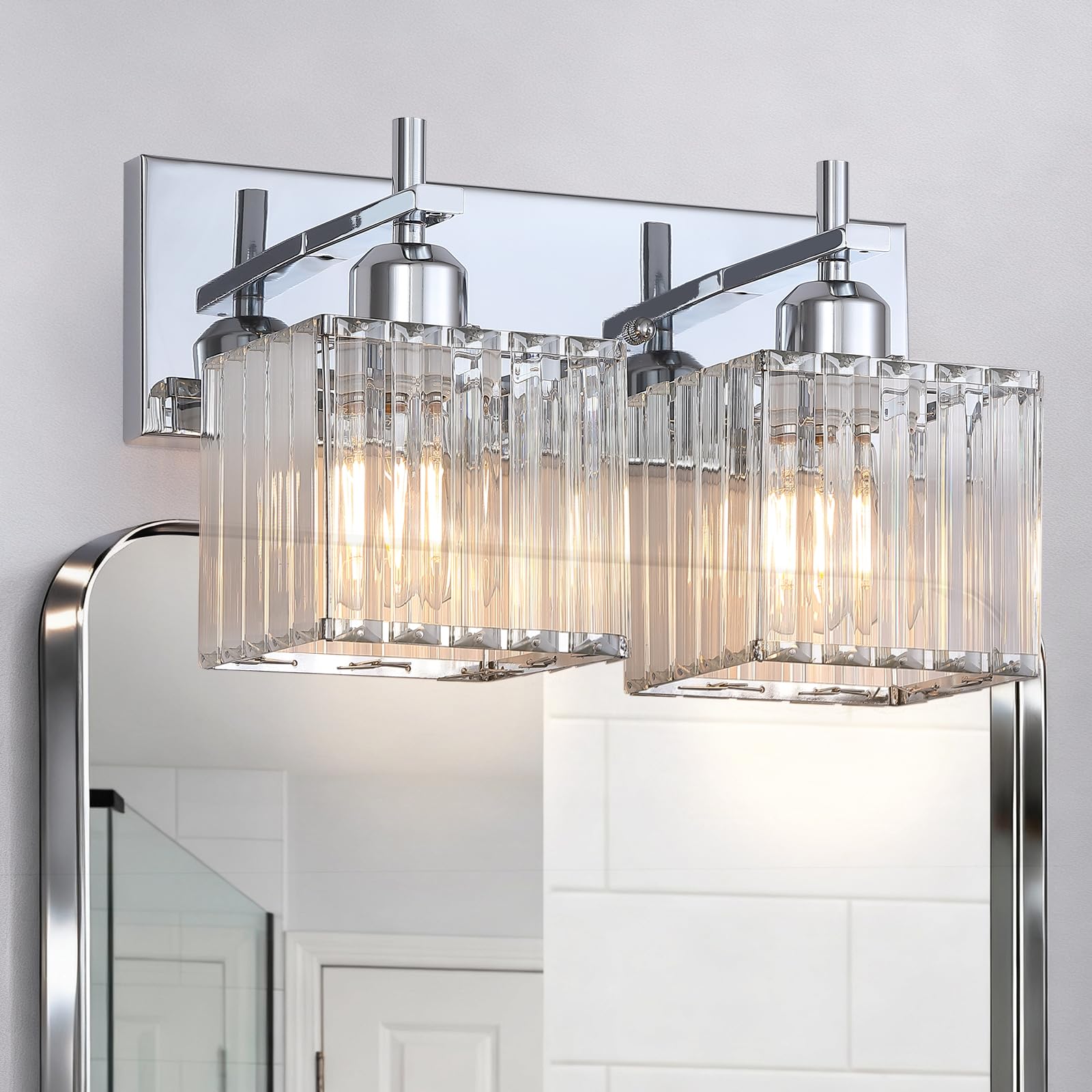 Modern Crystal Bathroom Vanity Lights, 3-Lights Matte Black Bathroom Light Fixtures Over Mirror,Wall Lamp for Living Room Hallway Cabinet