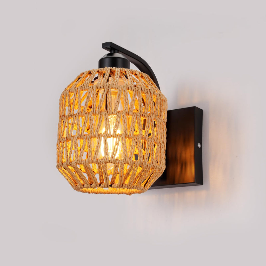 lobolighting Boho Rattan Wall Sconces Set of Two Hardwired Hand-Woven Farmhouse Wall Lamps Indoor Rustic Wall Mount Light Fixtures for Bedroom Living Room Nursery Hallway (Bulbs Not Included)