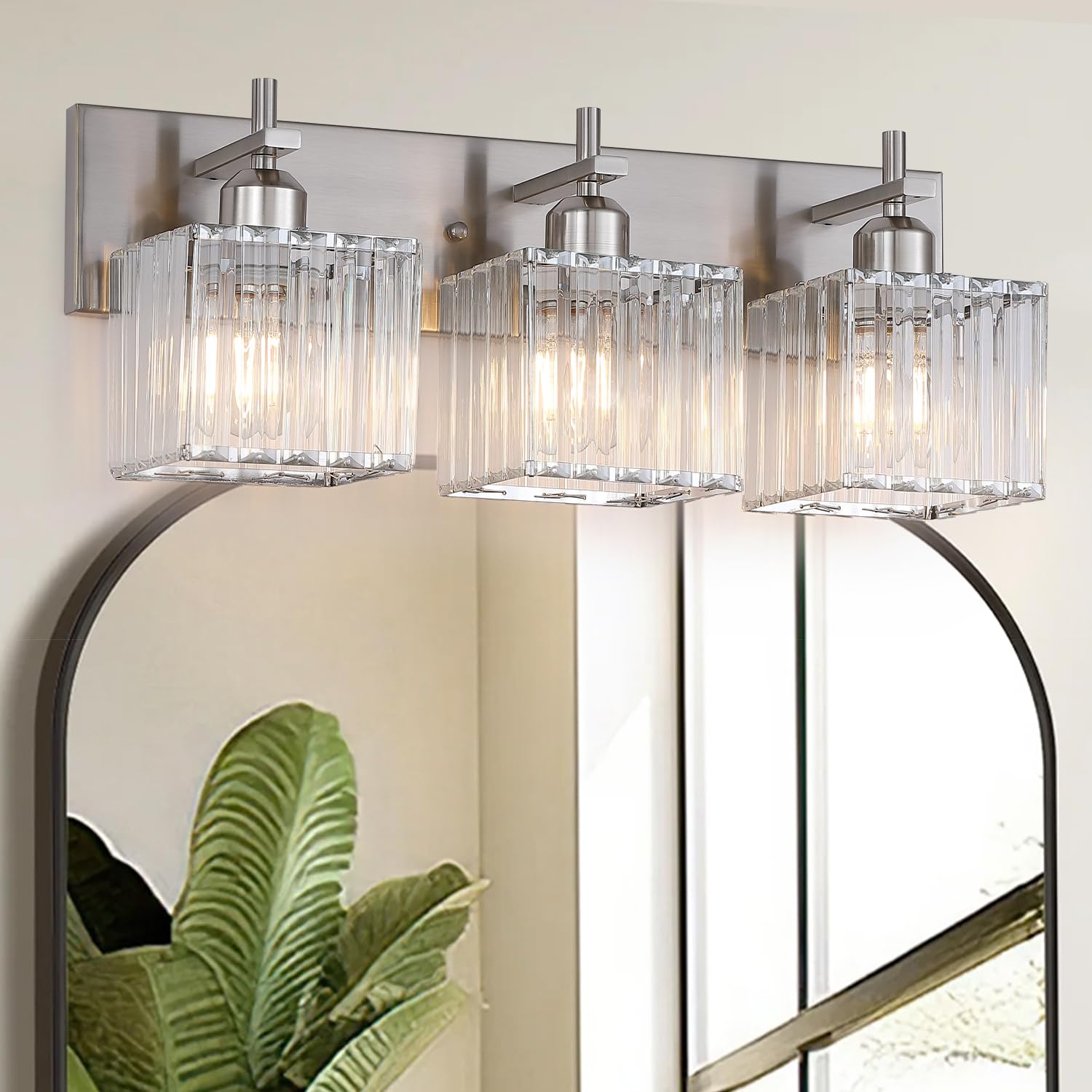 Modern Crystal Bathroom Vanity Lights, 3-Lights Matte Black Bathroom Light Fixtures Over Mirror,Wall Lamp for Living Room Hallway Cabinet
