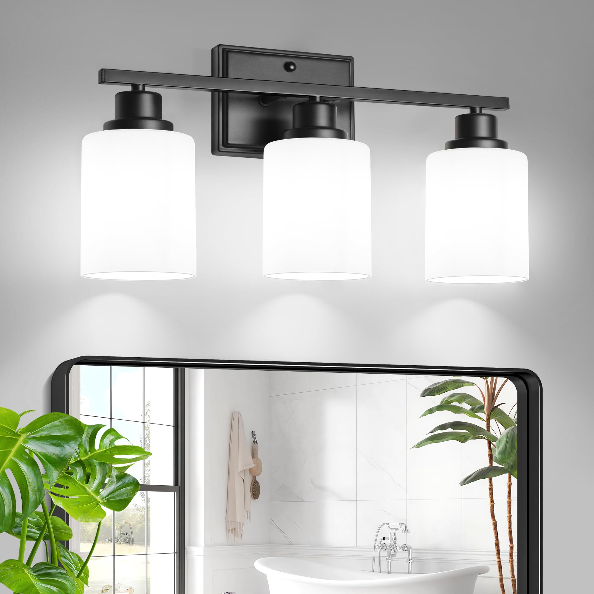 Unicozin 3 Light Bathroom Light Fixtures, Modern Vanity Lights Over Mirror, Black Wall Lamp with Clear Glass for Living Room Cabinet Bedroom Porch