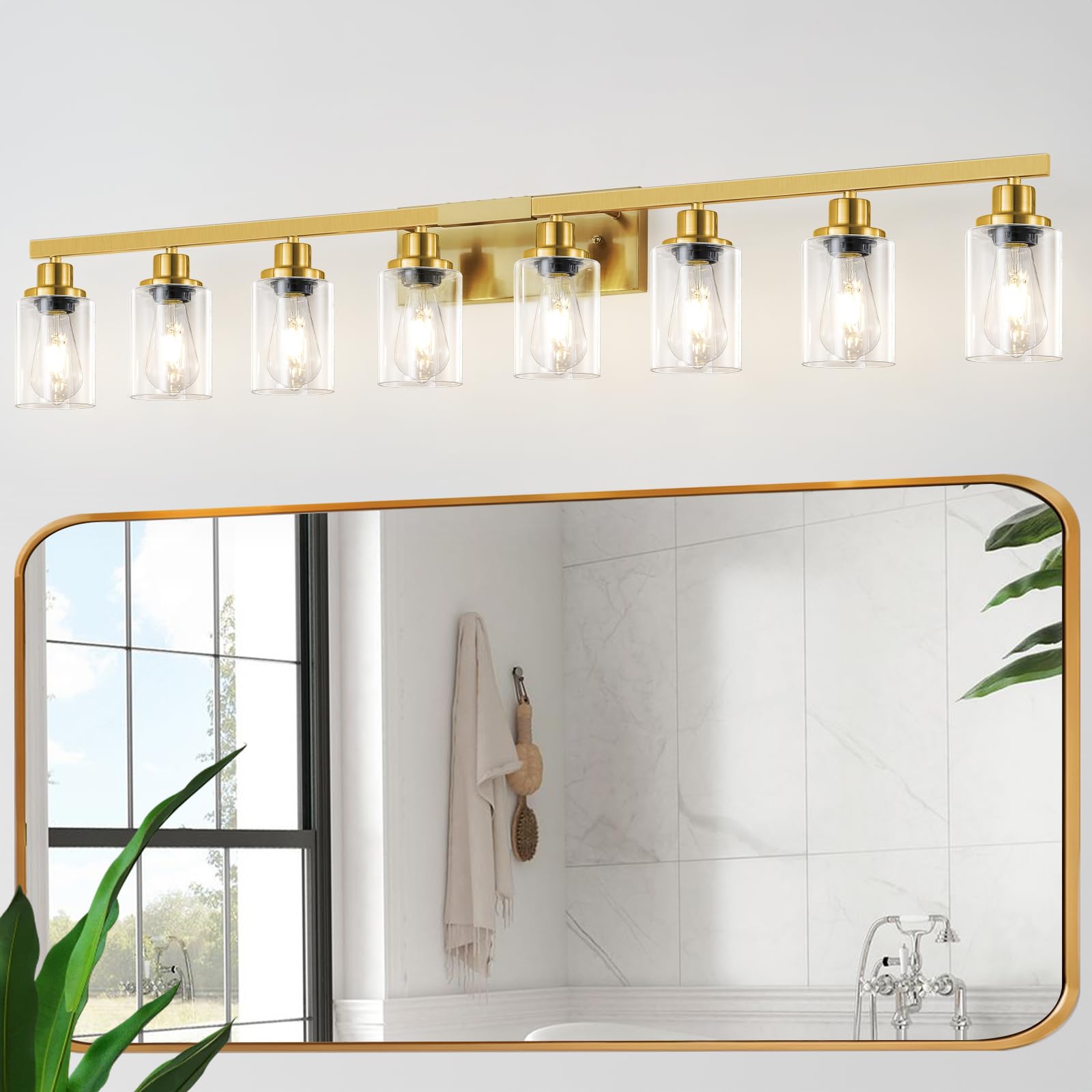 4-Light Bathroom Vanity Light, Modern Matte Black Wall Sconce Lighting with Clear Glass Shade, Bathroom Lighting Fixtures Over Mirror,Vintage Wall Mounted Lamps for Mirror Bedroom,Living Room
