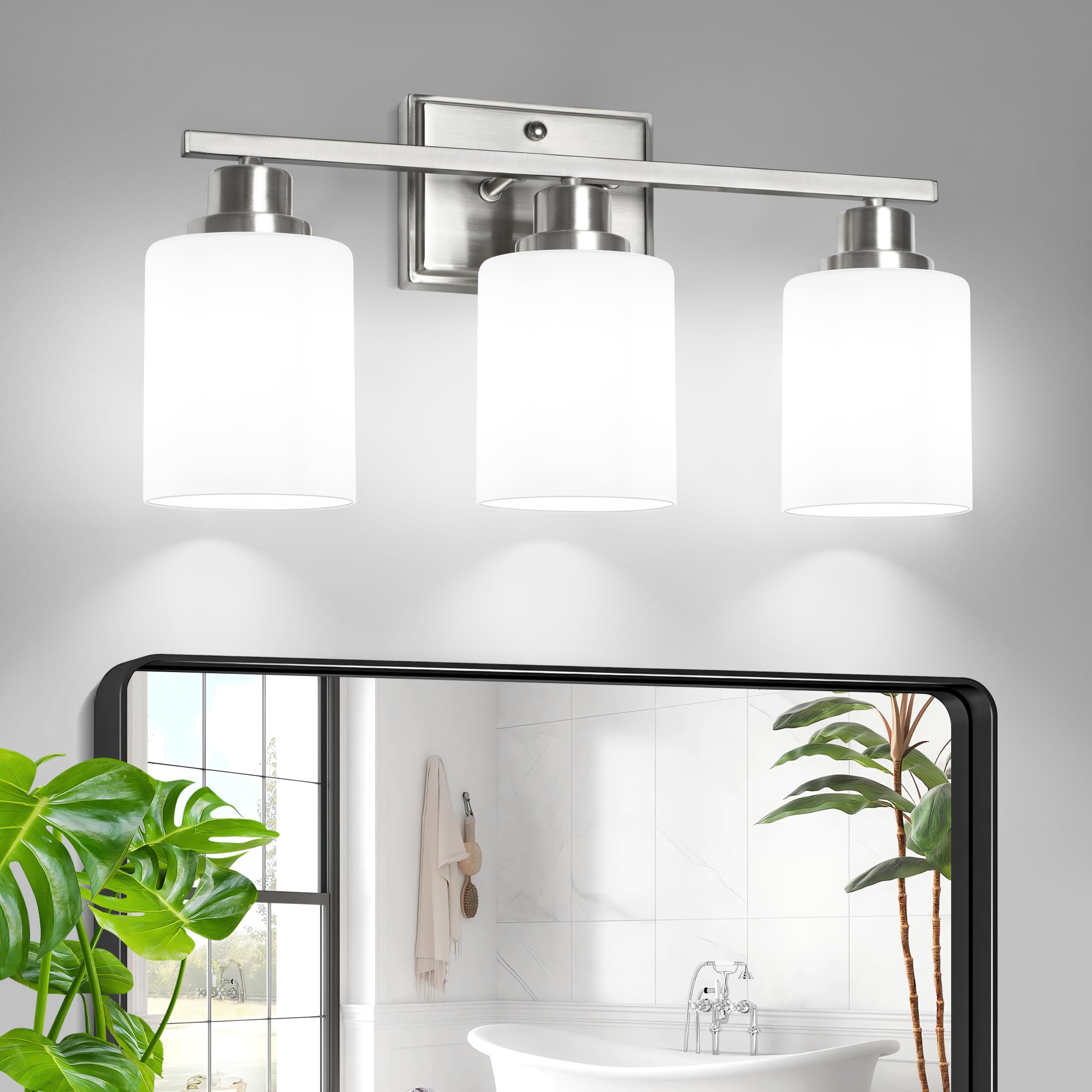 Unicozin 3 Light Bathroom Light Fixtures, Modern Vanity Lights Over Mirror, Black Wall Lamp with Clear Glass for Living Room Cabinet Bedroom Porch