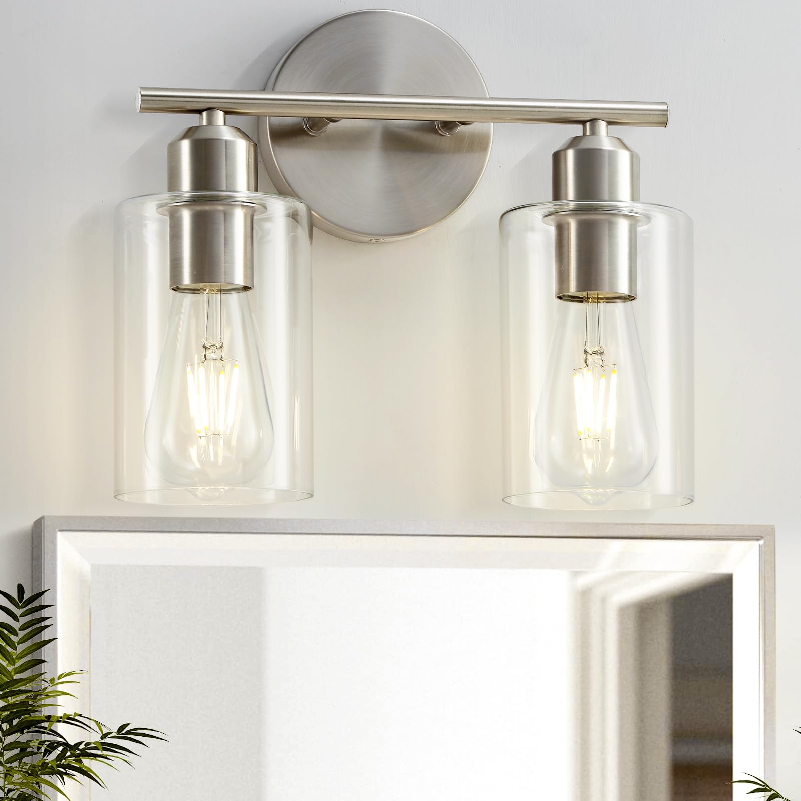 Modern Vanity Lights - Matte Black, Clear Glass Shade, Wall Sconce for Bathroom & Bedroom, 2 Pack