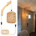 Frideko Plug in Wall Sconces Set of Two Hand Woven Lamp with Cord Rattan Lights Farmhouse Sconce Mounted Light Boho Lighting for Bedroom Living Room