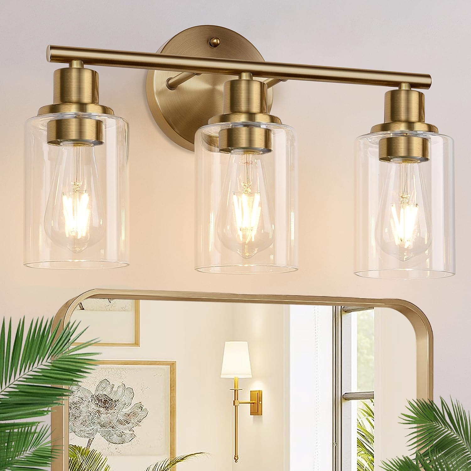 Zarbitta 3-Light Bathroom Light Fixtures, 17.23" Black Modern Vanity Lights with Clear Glass Shade, Bathroom Wall Lamp for Mirror Kitchen Living Room Hallway Cabinet Porch