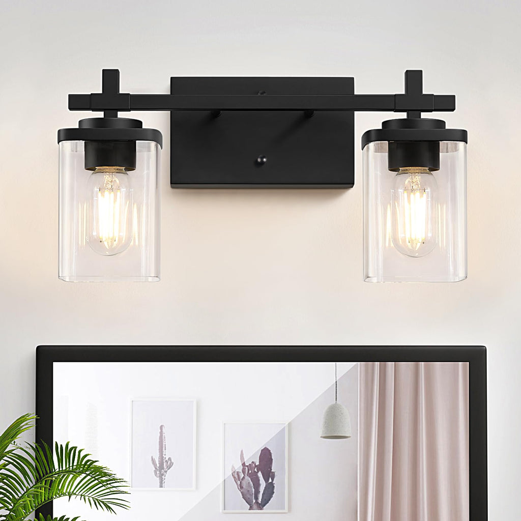 3-Lights Bathroom Vanity Light Fixtures, Modern Black Vanity Lights Over Mirror with Clear Glass Shade for Bathroom, Wall Mounted Lamp for Bedroom Hallway Living Room