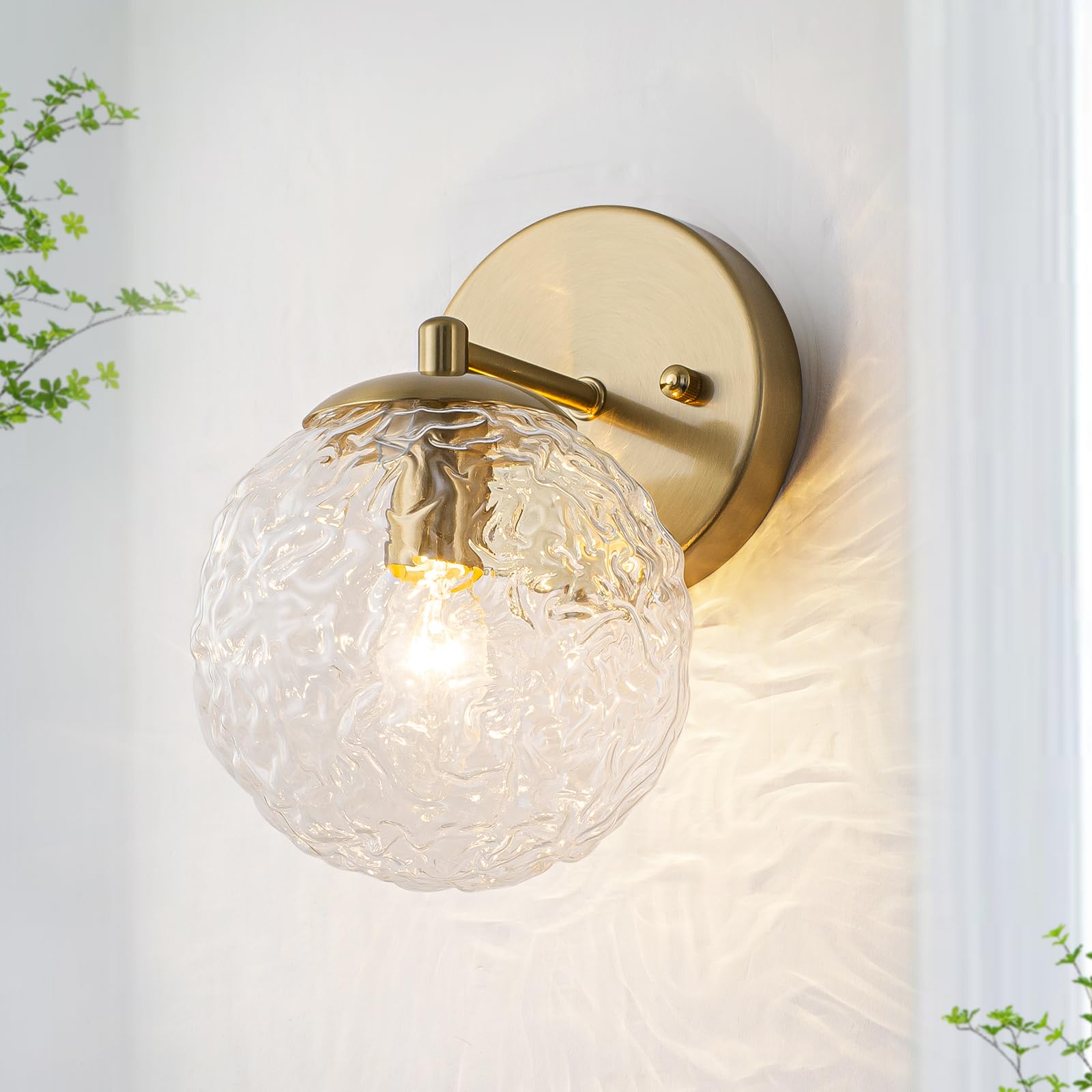 Rattan Wall Sconce Set of 2, Gold Boho Wall Sconces 12” High Hand Woven Wall Lamp Light with Rope Shade, Coastal Sconce for Vanity Bedroom Living Room Hallway Kitchen Stair (Hardwired)