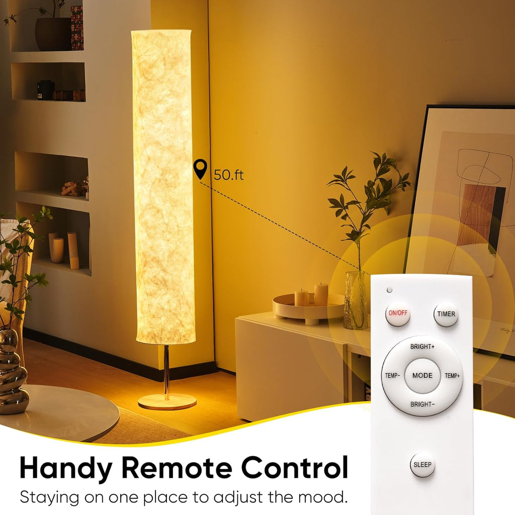LONRISWAY 58" Soft Light Floor Lamp 3 Color Lighting Remote Control LED lamp with Tyvek Fabric Shade Column Paper Floor lamp,Brightness Adjustable for Living Room Bedroom Game Room