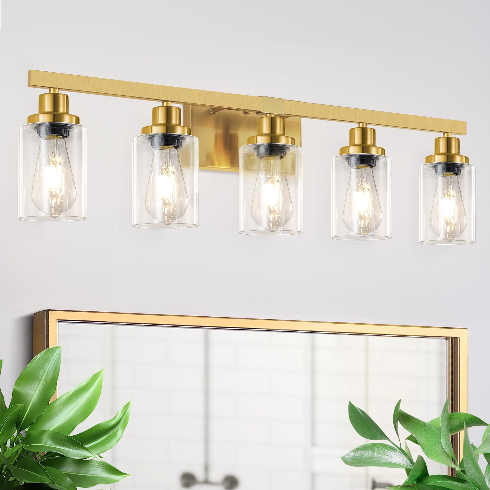 4-Light Bathroom Vanity Light, Modern Matte Black Wall Sconce Lighting with Clear Glass Shade, Bathroom Lighting Fixtures Over Mirror,Vintage Wall Mounted Lamps for Mirror Bedroom,Living Room