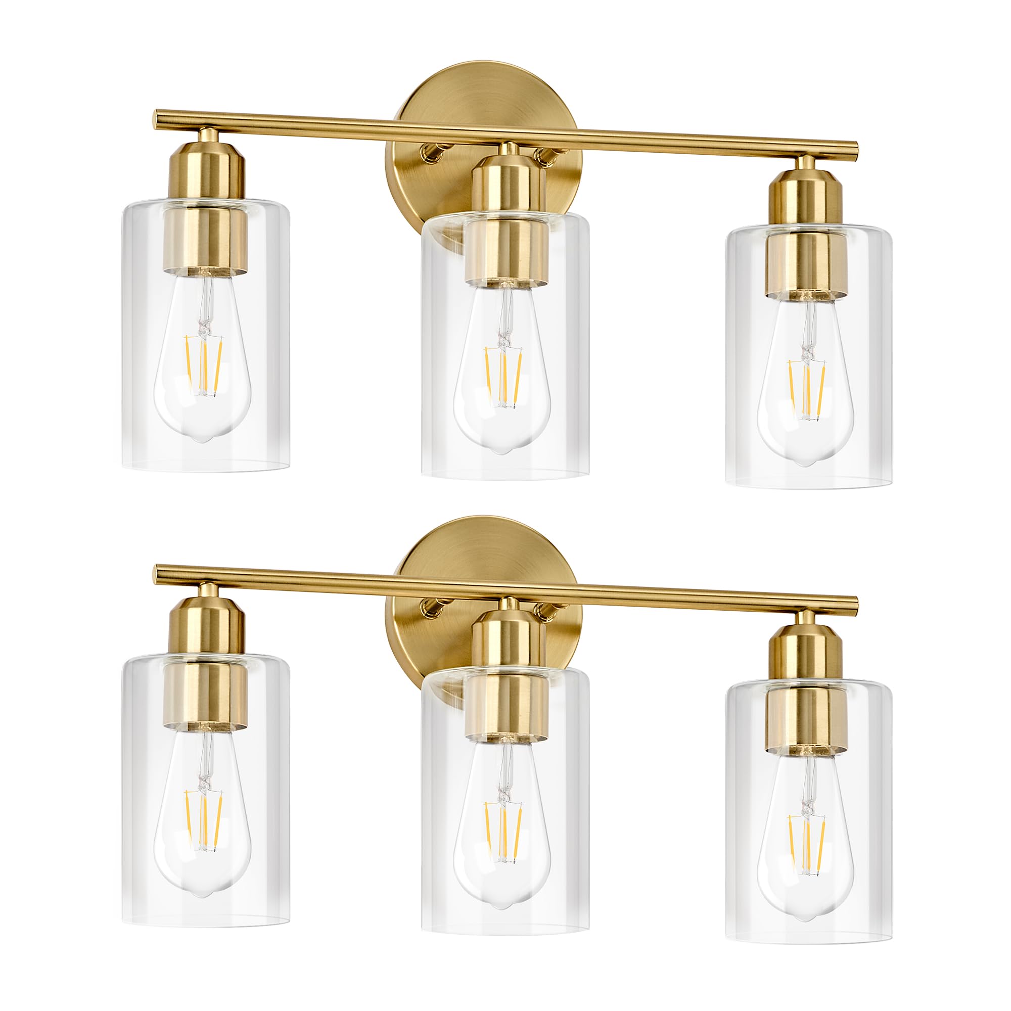 Modern Vanity Lights - Matte Black, Clear Glass Shade, Wall Sconce for Bathroom & Bedroom, 2 Pack