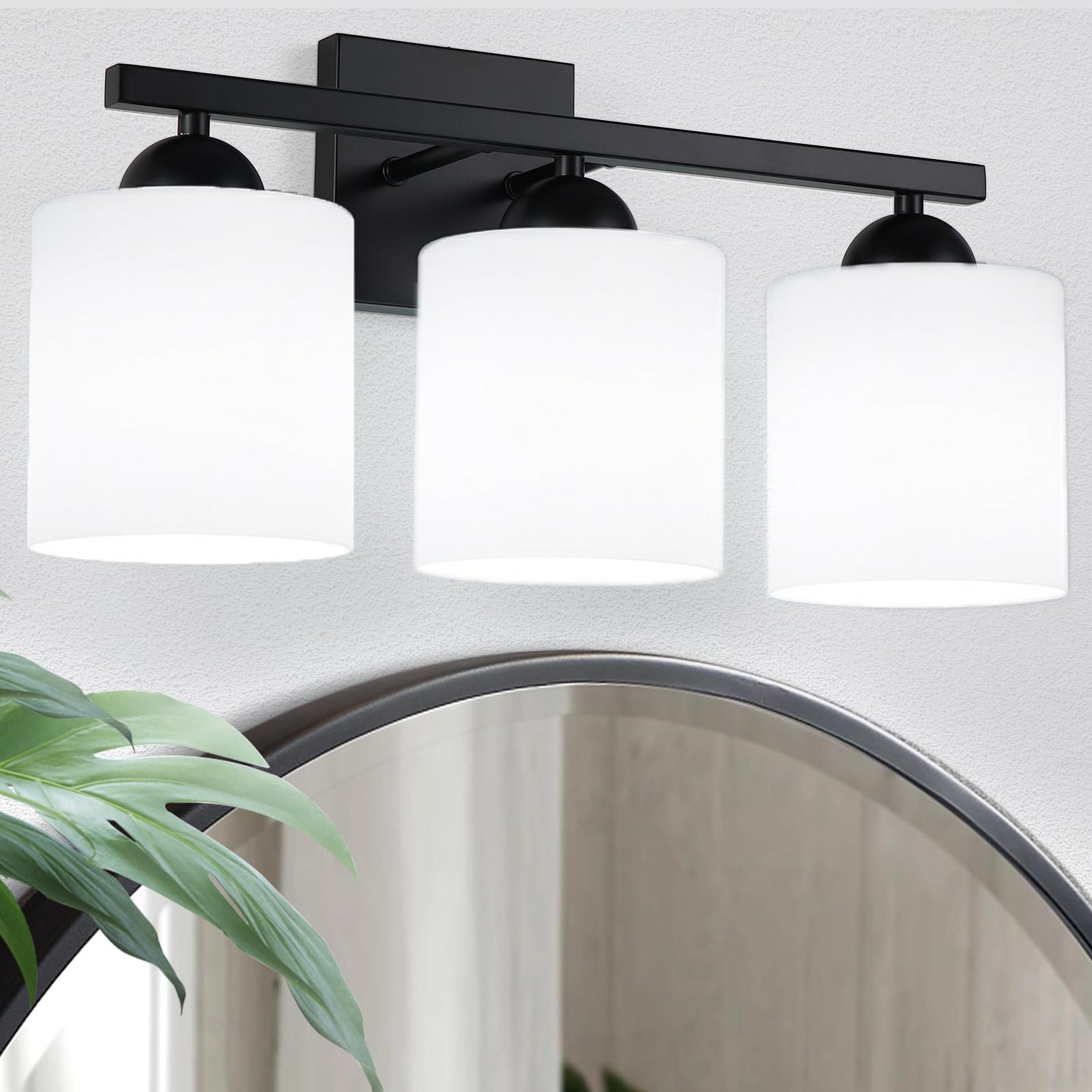 Matte Black 2-Light Bathroom Vanity Light, Glass Shade Wall Sconce