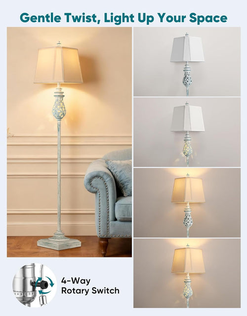 64" Farmhouse Floor Lamp, Vintage Standing Lamp with Nightlight & Linen Shade