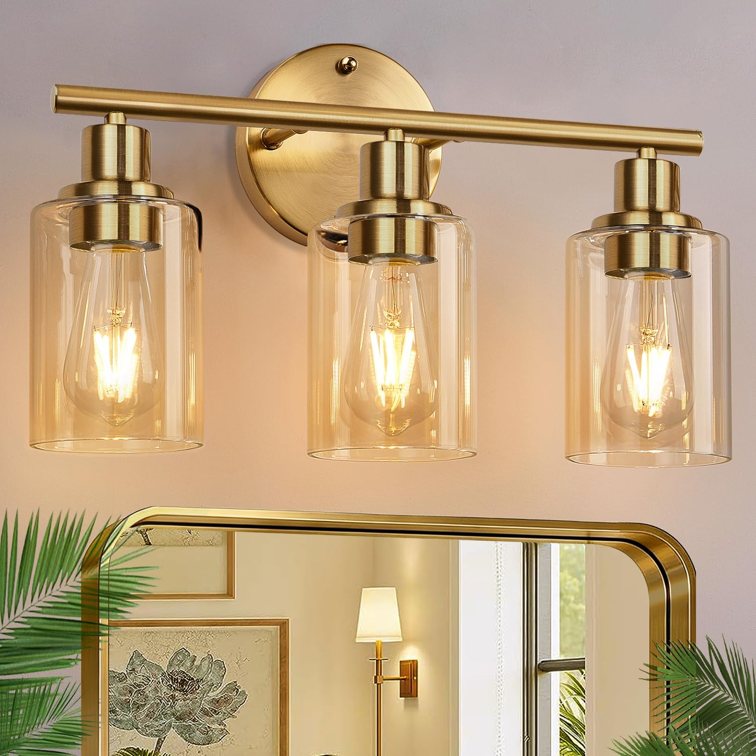 Zarbitta 3-Light Bathroom Light Fixtures, 17.23" Black Modern Vanity Lights with Clear Glass Shade, Bathroom Wall Lamp for Mirror Kitchen Living Room Hallway Cabinet Porch