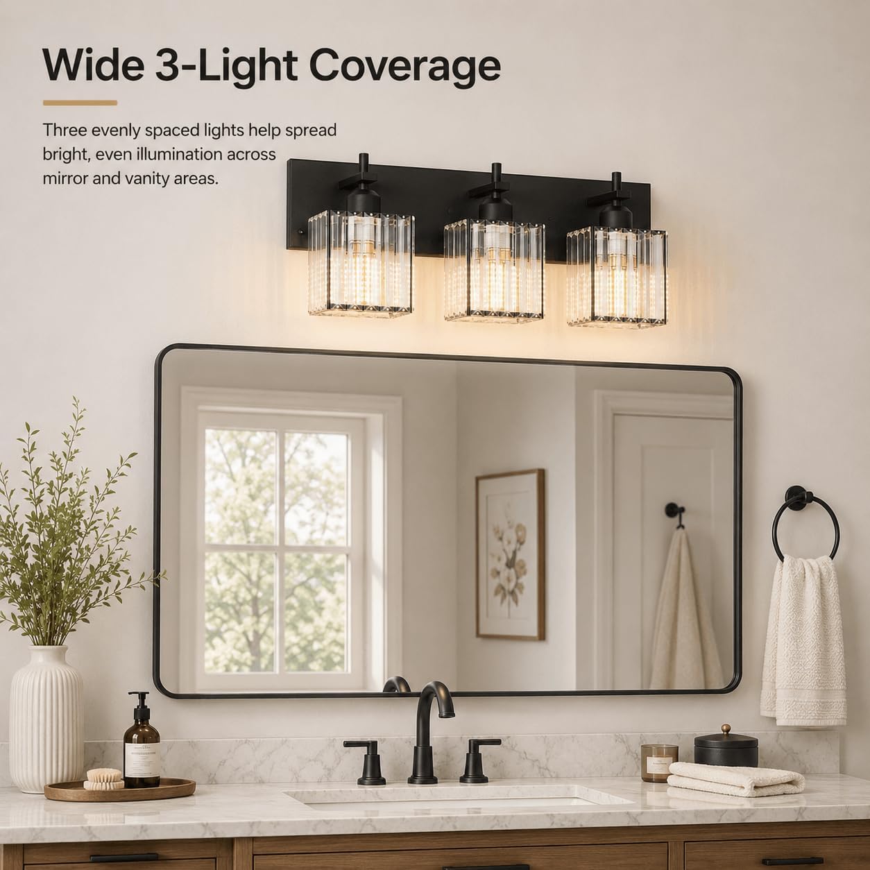 Modern Crystal Bathroom Vanity Lights, 3-Lights Matte Black Bathroom Light Fixtures Over Mirror,Wall Lamp for Living Room Hallway Cabinet