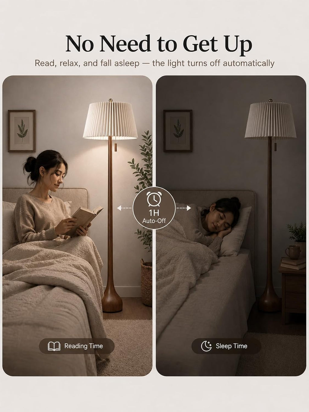 MOFFE 65" Mid Century Real Wood Floor Lamp with Remote, Sculptural Standing Lamp with Teardrop Base & Wooden Pull Chain, Dimmable with Adjustable Color Temperature & Timer (Bulb Included)