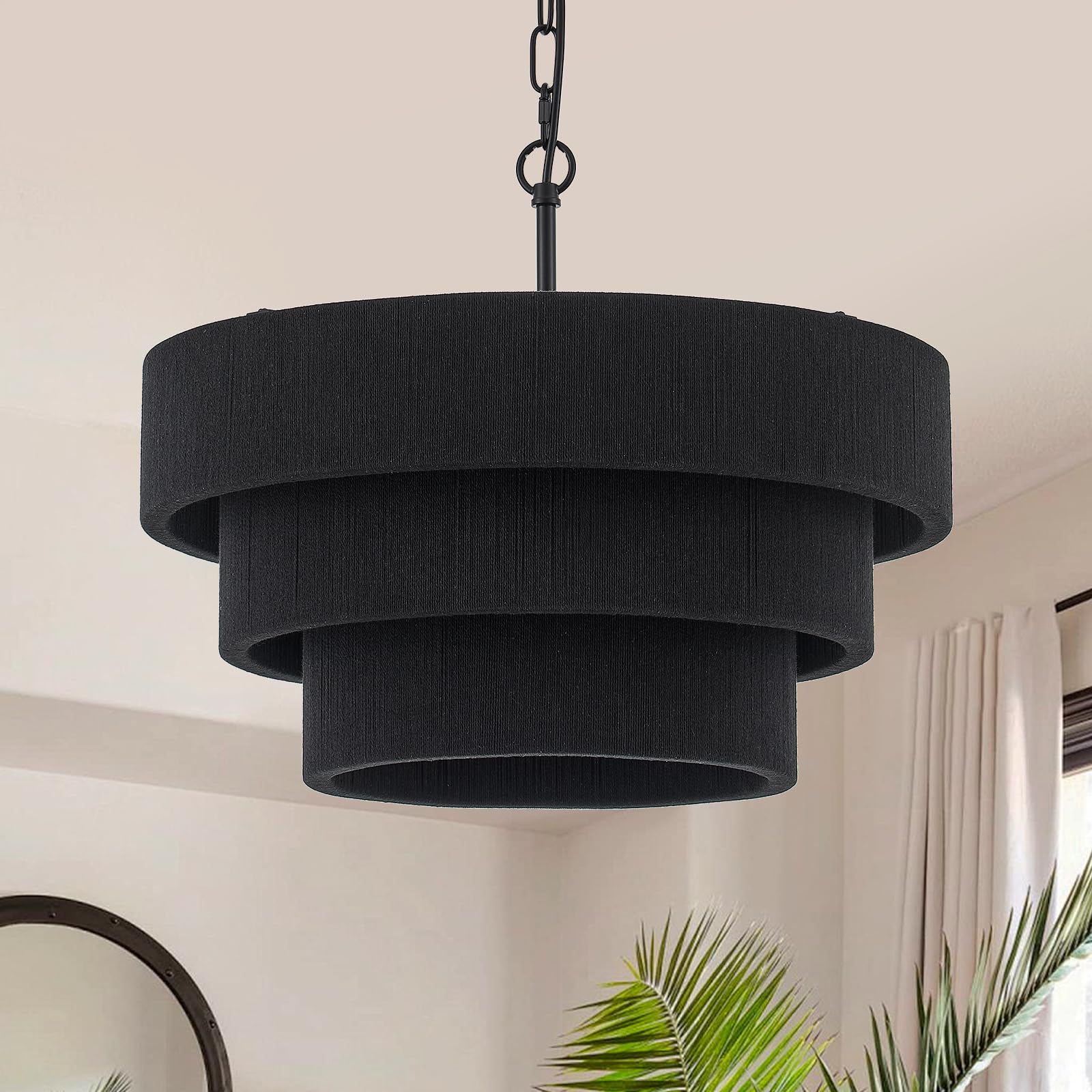 20" Rattan Pendant Light, Boho Woven Chandelier for Home Decor