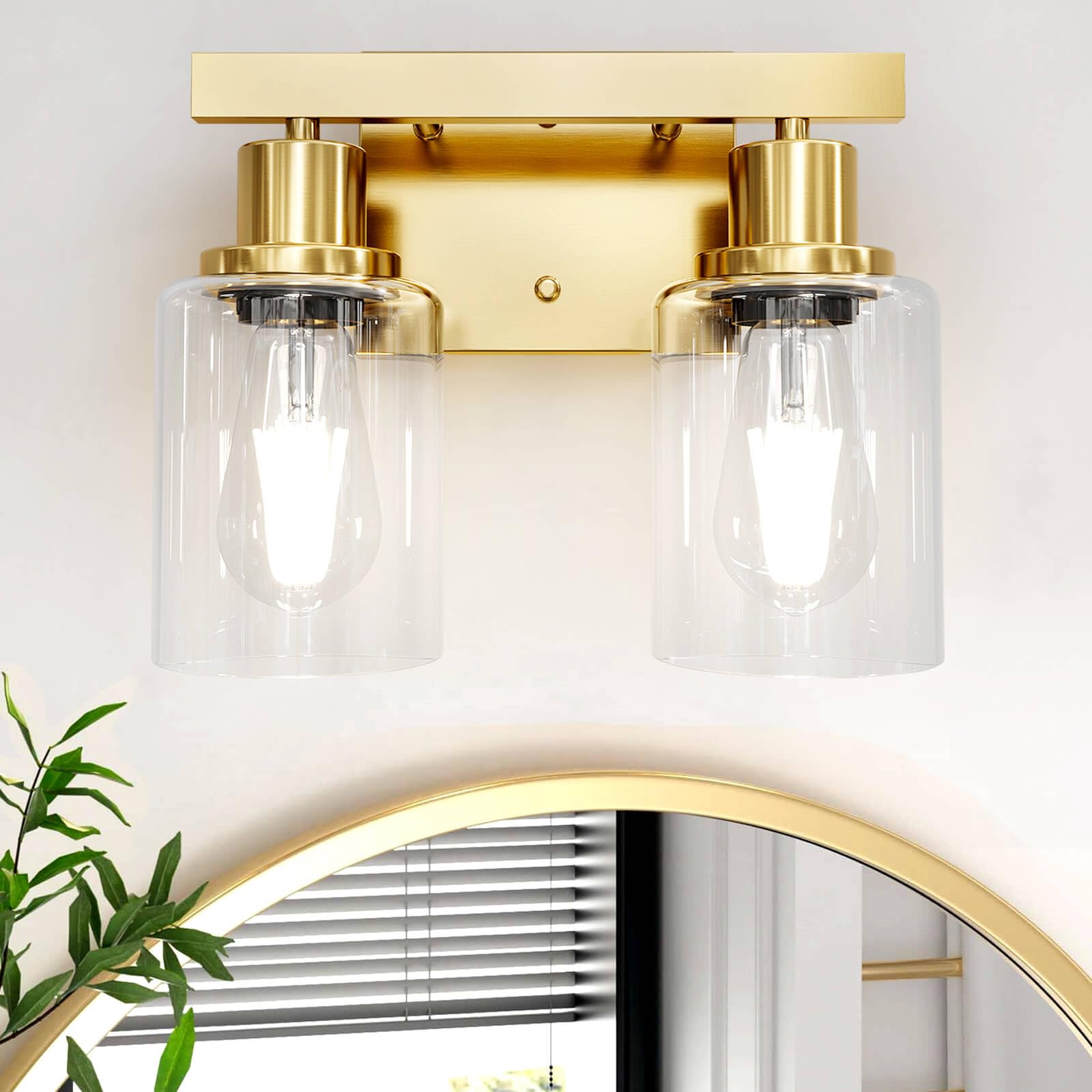 4-Light Bathroom Vanity Light, Modern Matte Black Wall Sconce Lighting with Clear Glass Shade, Bathroom Lighting Fixtures Over Mirror,Vintage Wall Mounted Lamps for Mirror Bedroom,Living Room