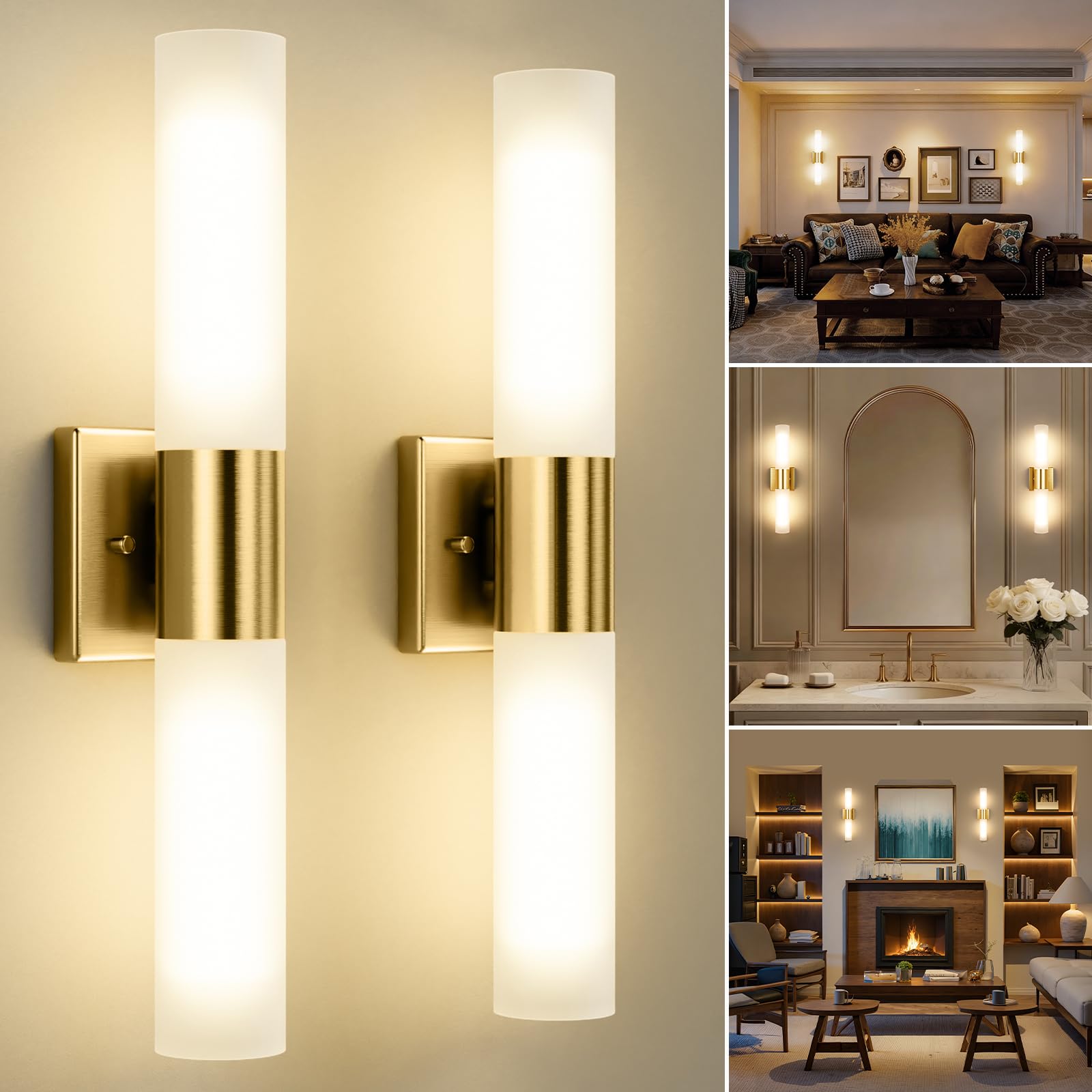 Kalium Bathroom Wall Sconce Fixture, 21 Inch Modern Vanity Lights with Frosted Glass Shade, Indoor Sconces Lighting Wall Decor Lamps for Bathrooms Living Room Stairs Bedroom (Black)