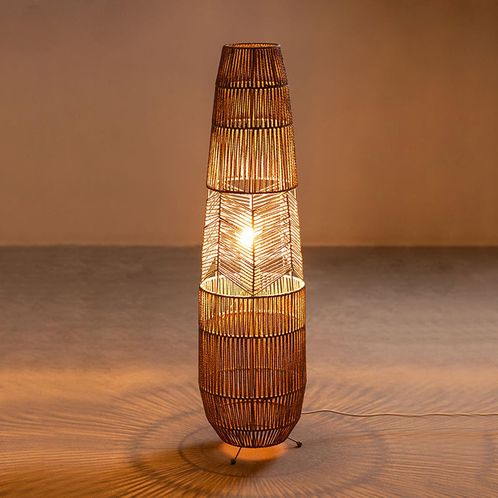 MIXL-Farmhouse Style Bamboo Floor Lamp,Large Wicker Indoor Floor Light,Boho Standing Light Plug in,Modern Minimalist Standing Lamp for Living Room Bedroom