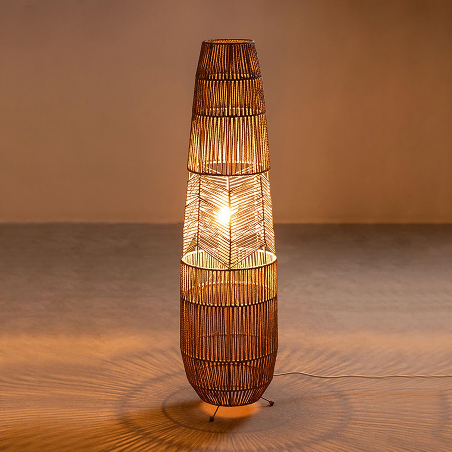 MIXL-Farmhouse Style Bamboo Floor Lamp,Large Wicker Indoor Floor Light,Boho Standing Light Plug in,Modern Minimalist Standing Lamp for Living Room Bedroom