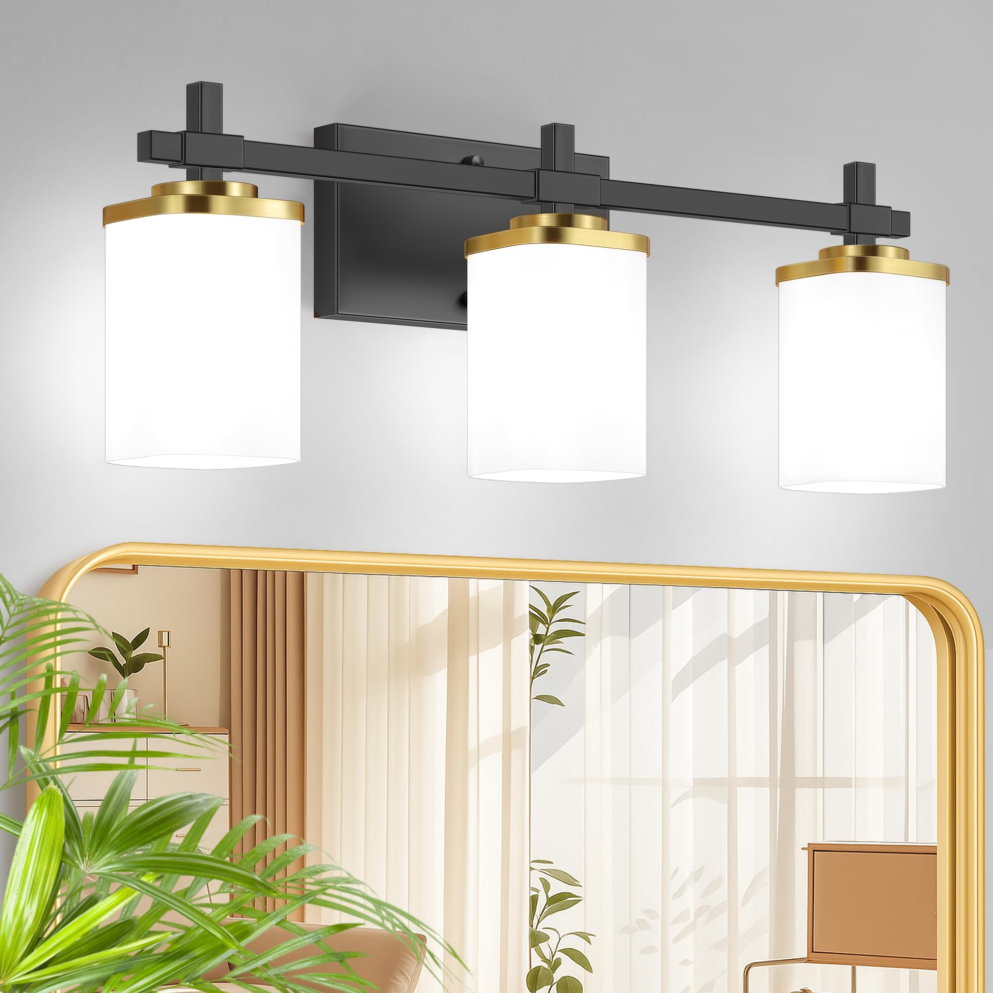3-Lights Bathroom Vanity Light Fixtures, Modern Black Vanity Lights Over Mirror with Clear Glass Shade for Bathroom, Wall Mounted Lamp for Bedroom Hallway Living Room