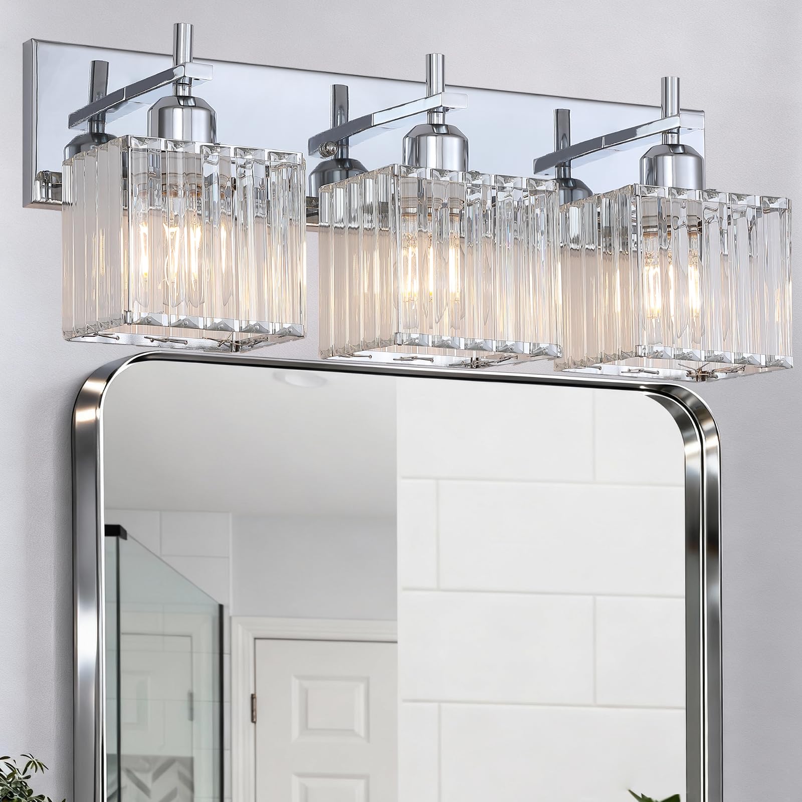 Modern Crystal Bathroom Vanity Lights, 3-Lights Matte Black Bathroom Light Fixtures Over Mirror,Wall Lamp for Living Room Hallway Cabinet