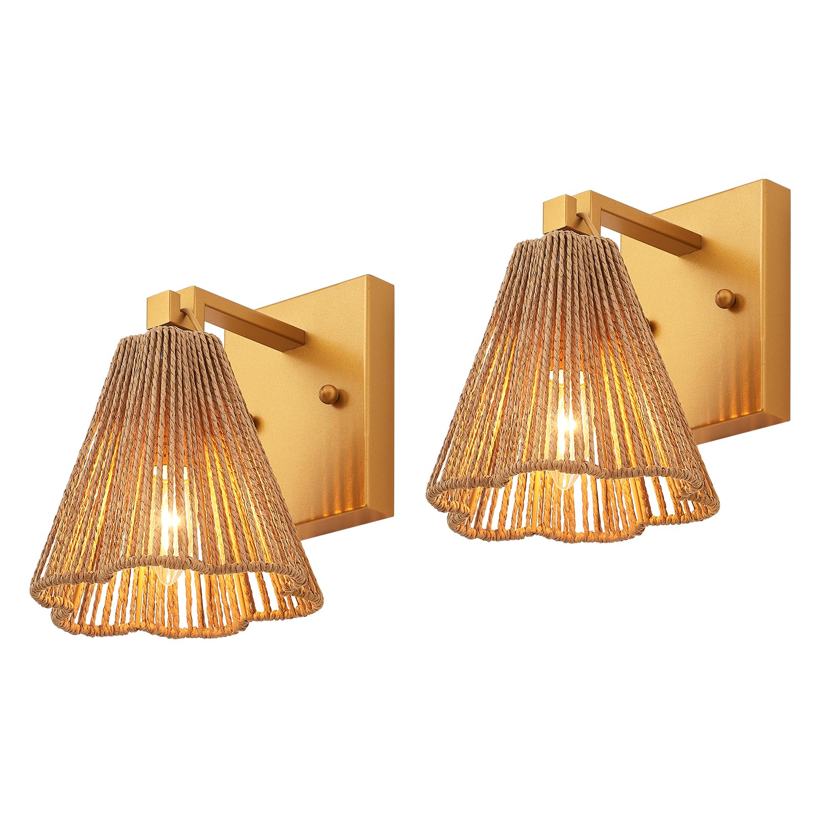 Set of Two Hand Woven Wall Sconces Boho Wall Lamp White Coastal Wall Lights for Bedside Hallway Vanity Stairway Fireplace Living Room, UL Listed