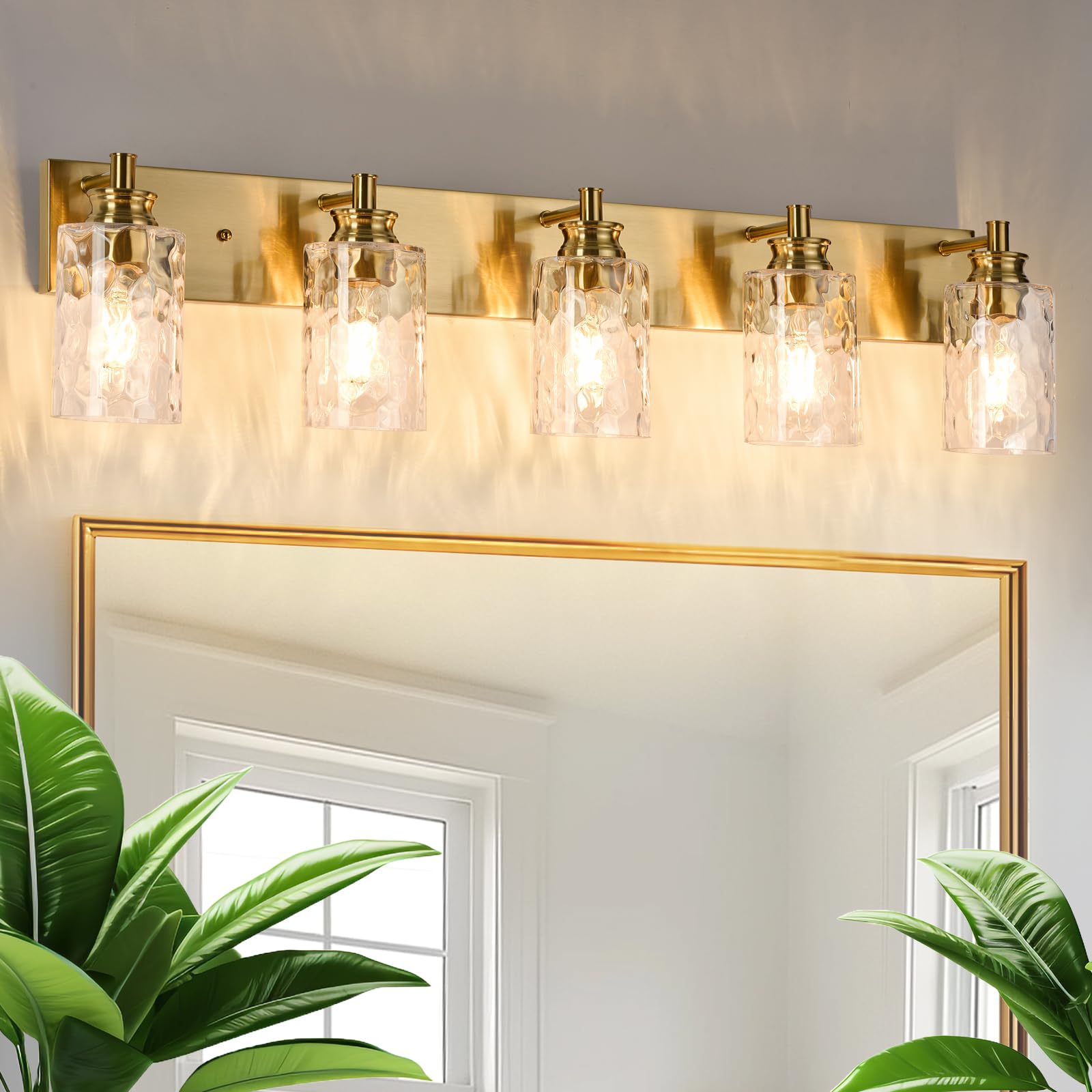 3-Light Black Vanity Light, Modern Bathroom Fixture with Hammered Glass Shades