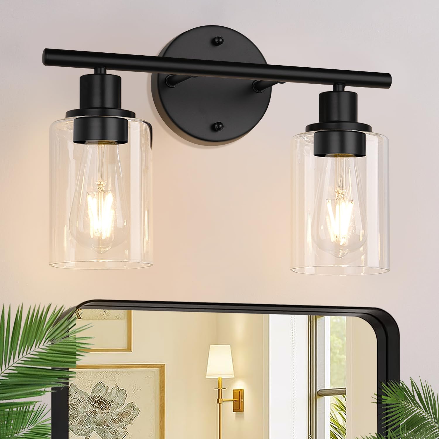 Zarbitta 3-Light Bathroom Light Fixtures, 17.23" Black Modern Vanity Lights with Clear Glass Shade, Bathroom Wall Lamp for Mirror Kitchen Living Room Hallway Cabinet Porch