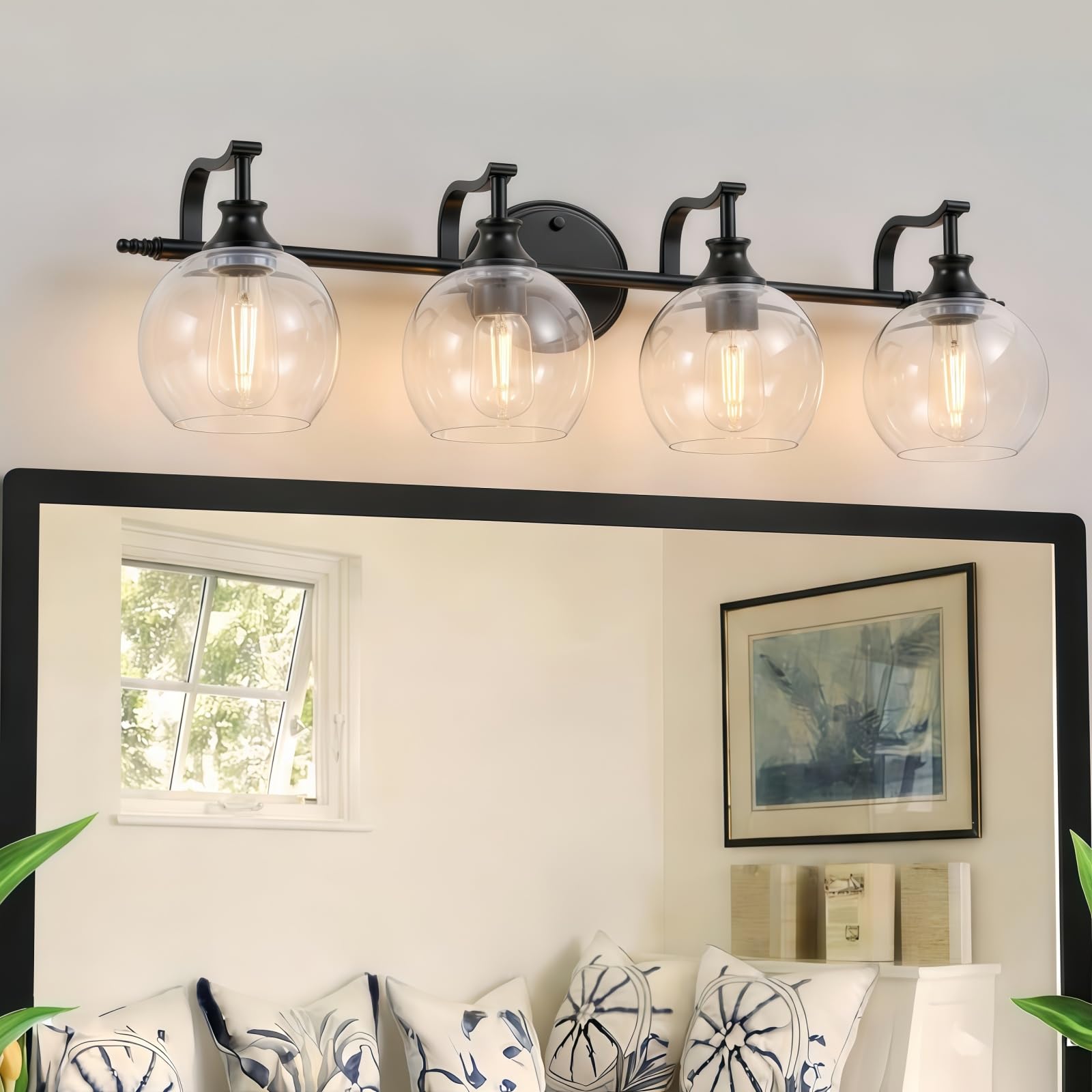 ANDY STAR 2 Light Bathroom Vanity Light, Matte Black Bathroom Light Fixtures, Modern Wall Sconce with Clear Globe Glass Shade, Farmhouse Wall Lamp for Bathroom, Living Room, Hallway, Cabinet, Porch