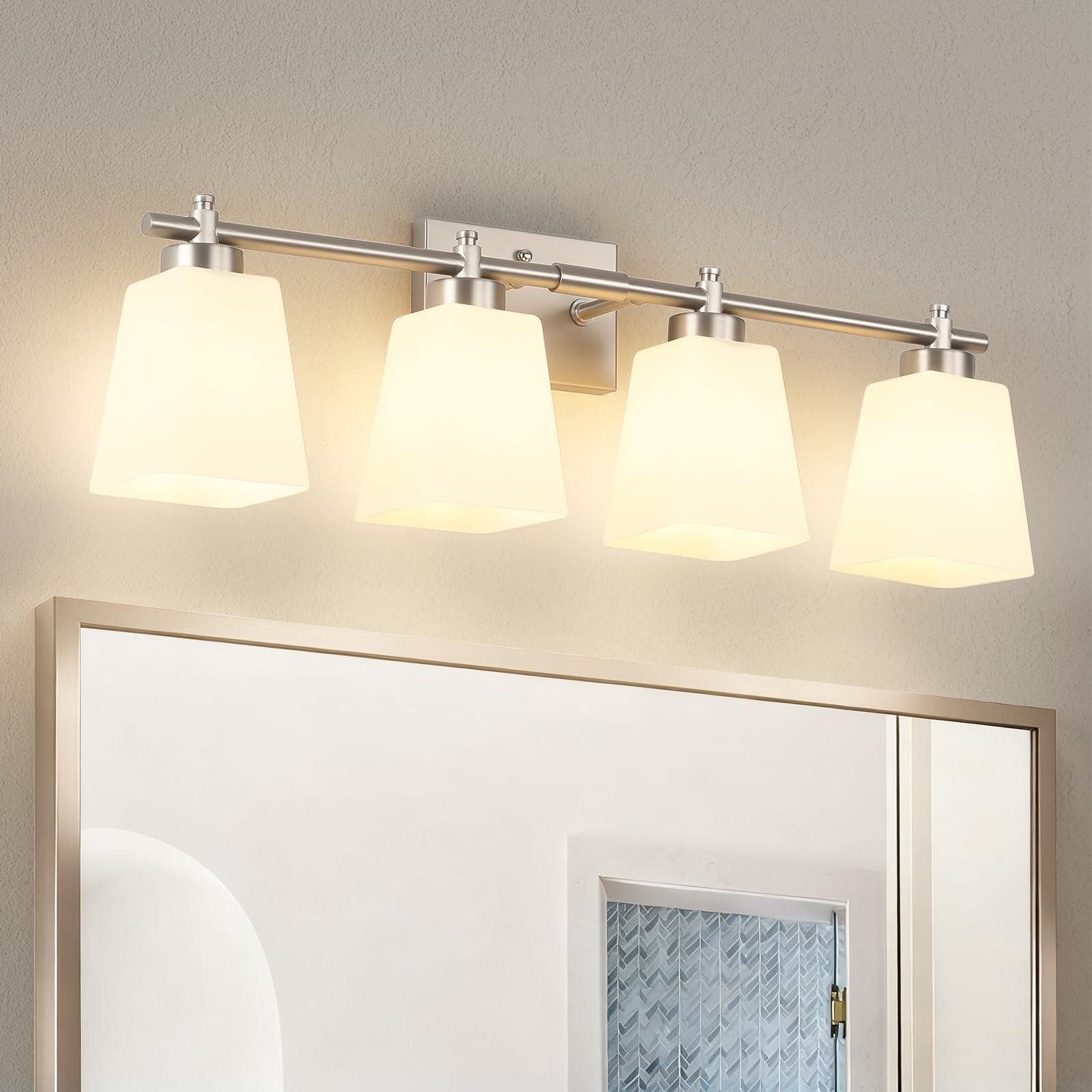 3-Light Bathroom Light Fixtures, 20" Black Modern Vanity Lights with Glass Shade, Bathroom Wall Lamp for Mirror Kitchen Living Room Hallway Porch (Matte Black, 3-Light)