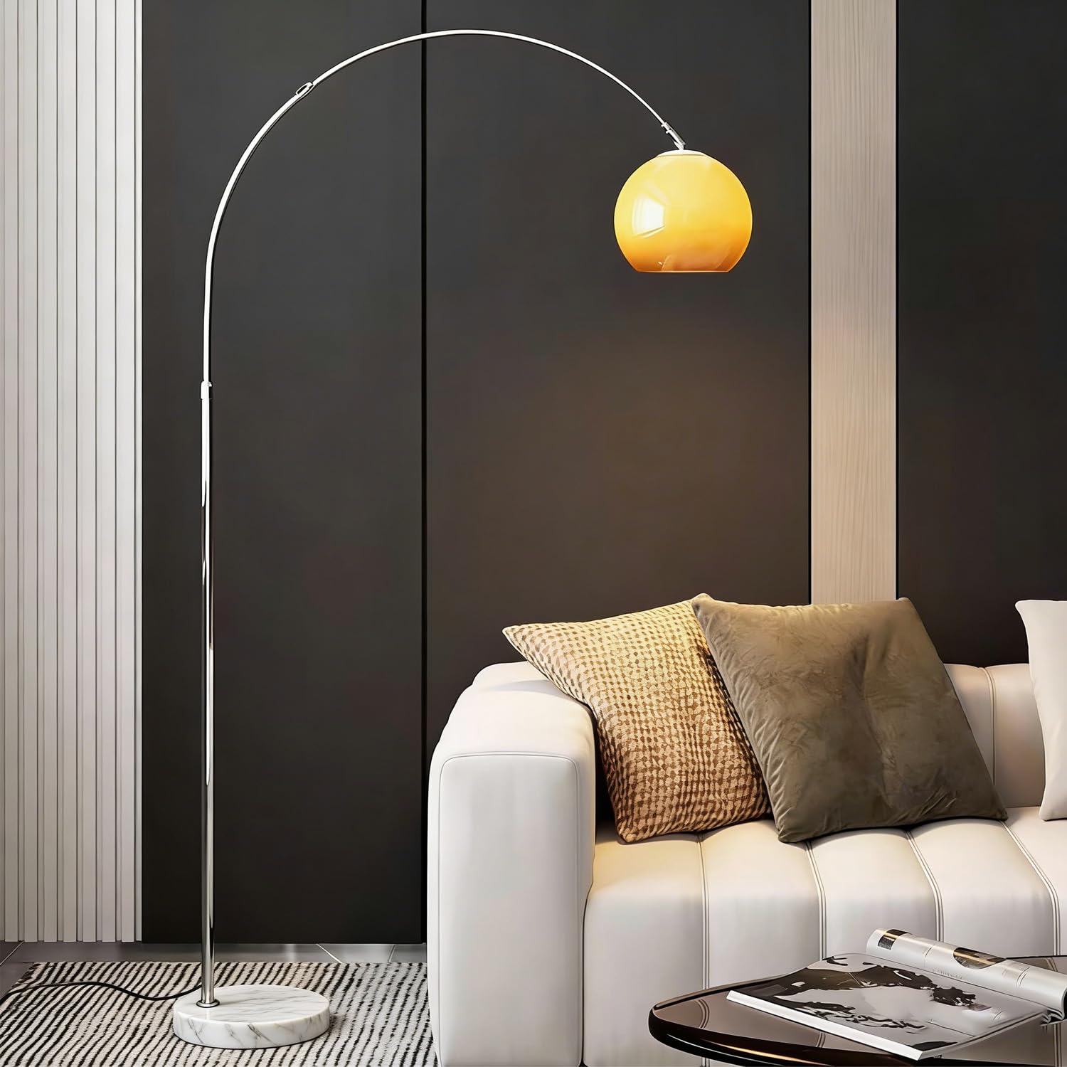 Nordic Simple Floor Lamp with White Shade, Arc Reading Lamp for Living Room, Study Room&Bedroom Beside,Creative Art Deco Bauhaus Standing Lamps for Ambient Lighting