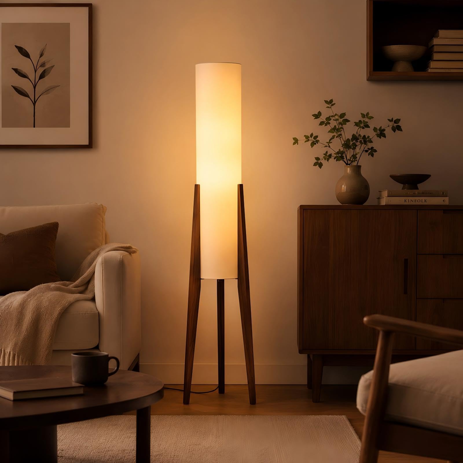 50 Nordic Wood Floor Lamp, 3 Color Light with Fabric Shade for Living Room Bedroom