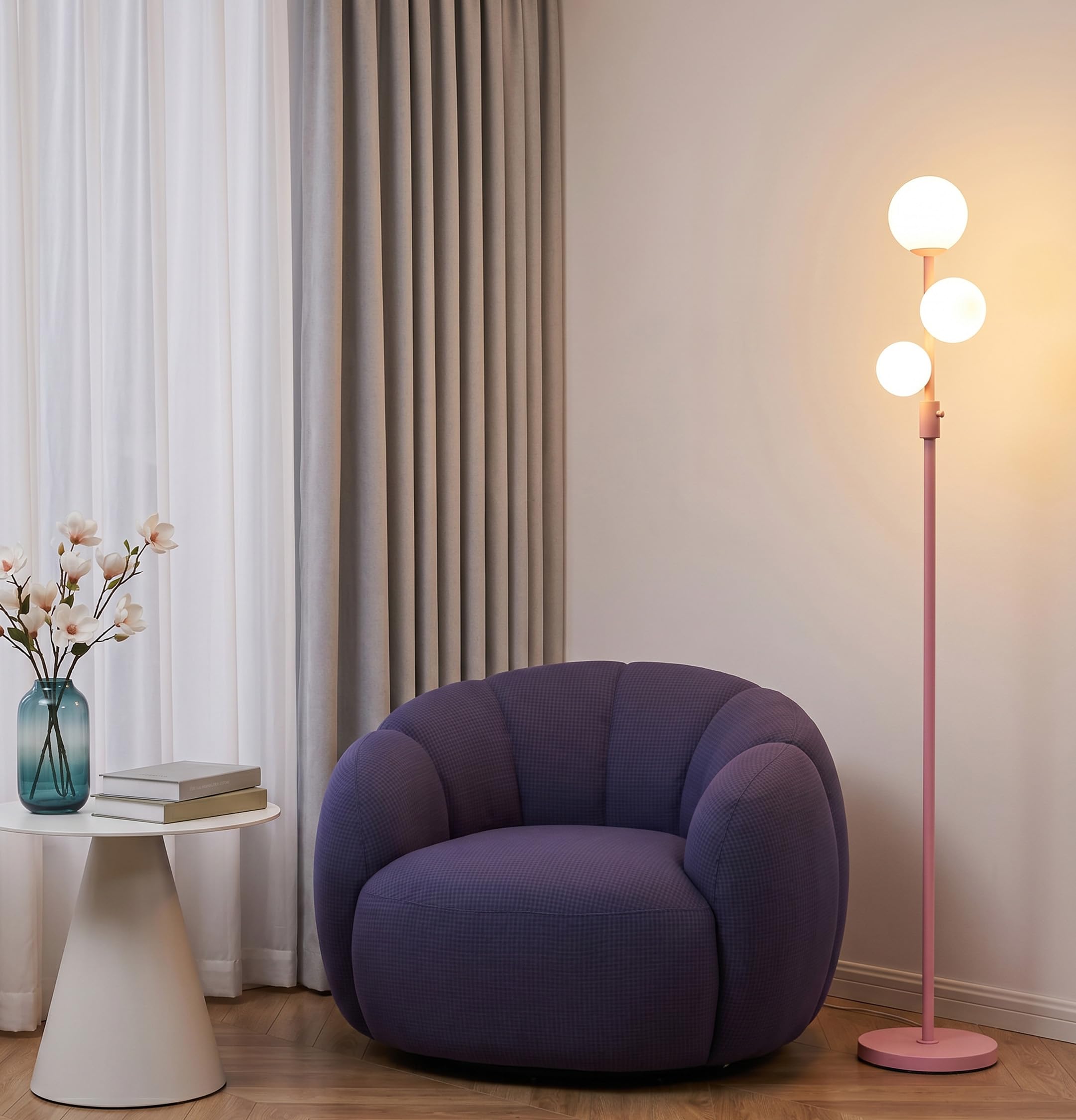 Fiqevs Mid Century Modern 3 Globe Tree Floor Lamp - Dimmable LED Standing Lamp with Bulbs, Warm Light for Living Room Bedroom Office - Antique Brass/Gold