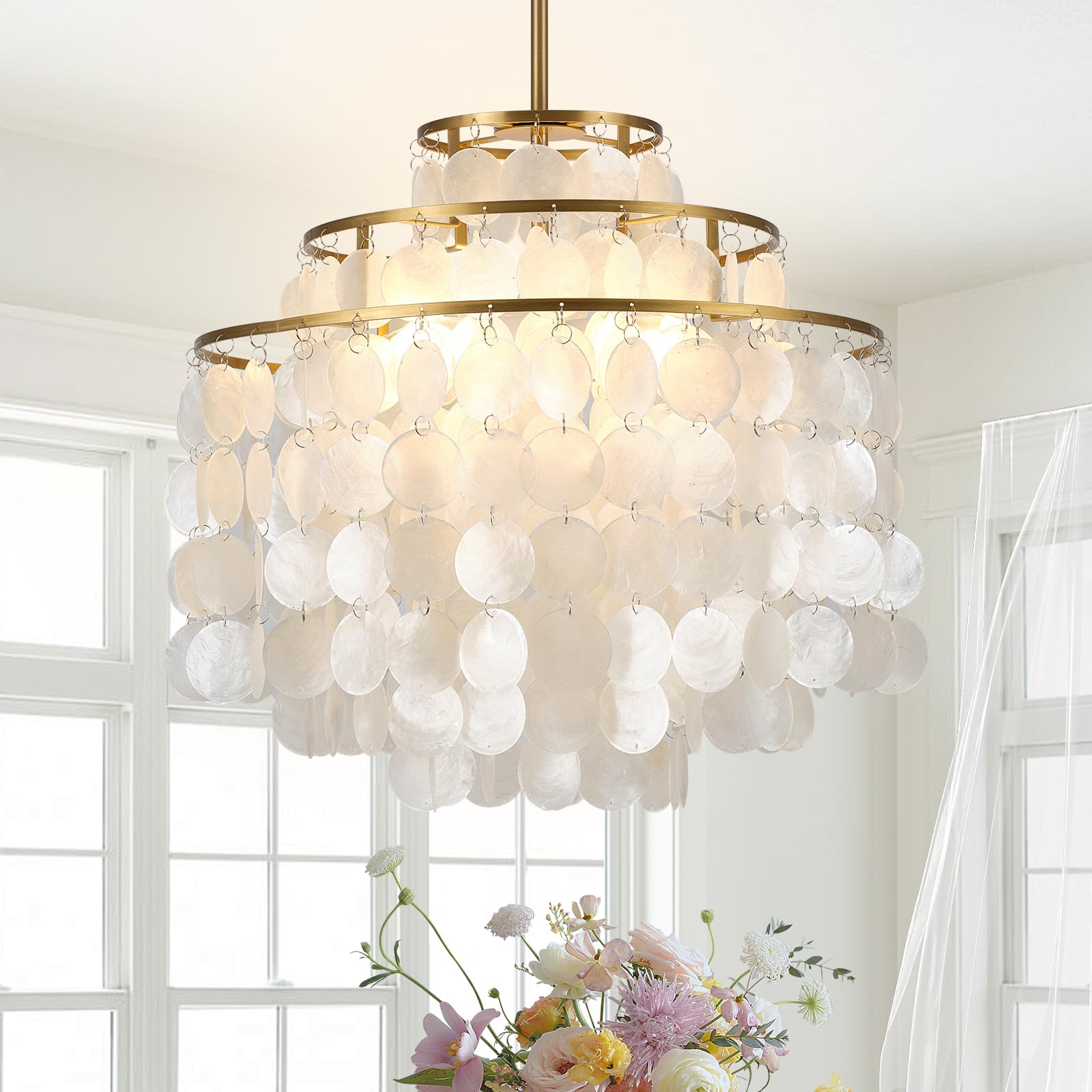 Modern Drum Pendant Light with Black Metal Cage & Cream Fabric Shade, Industrial Farmhouse Hanging Light Fixture for Kitchen Island, Dining Room, Living Room, Hallway