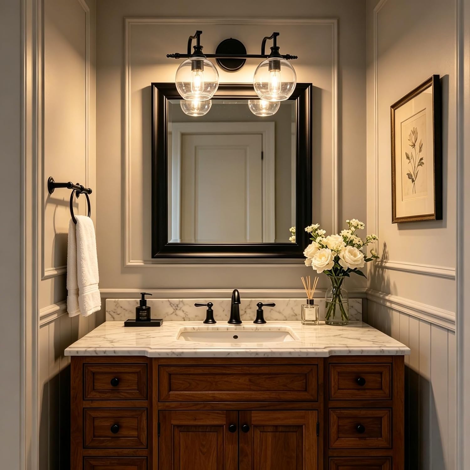 ANDY STAR 2 Light Bathroom Vanity Light, Matte Black Bathroom Light Fixtures, Modern Wall Sconce with Clear Globe Glass Shade, Farmhouse Wall Lamp for Bathroom, Living Room, Hallway, Cabinet, Porch