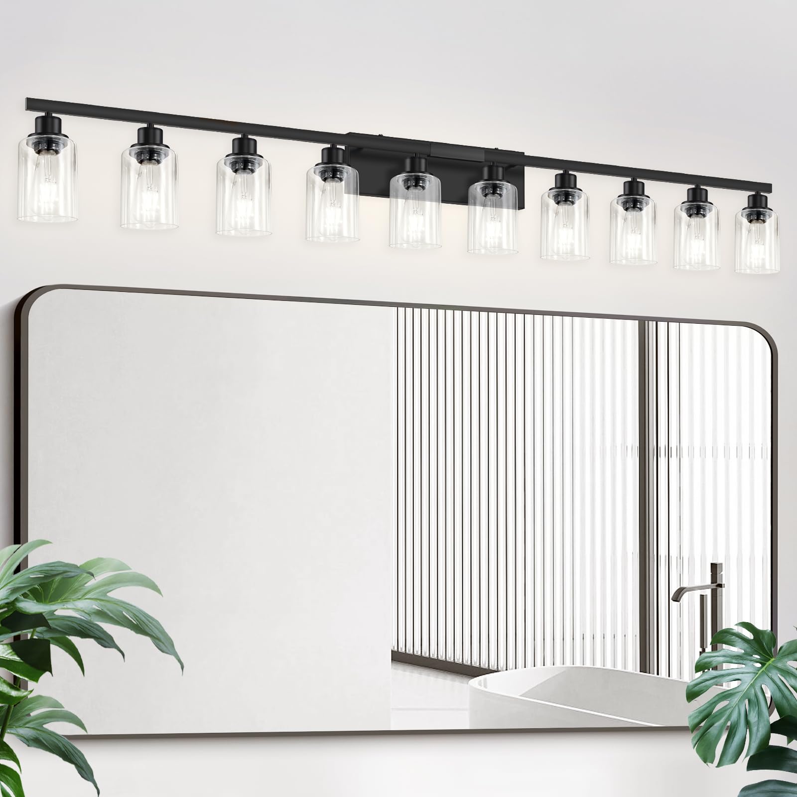 4-Light Bathroom Vanity Light, Modern Matte Black Wall Sconce Lighting with Clear Glass Shade, Bathroom Lighting Fixtures Over Mirror,Vintage Wall Mounted Lamps for Mirror Bedroom,Living Room
