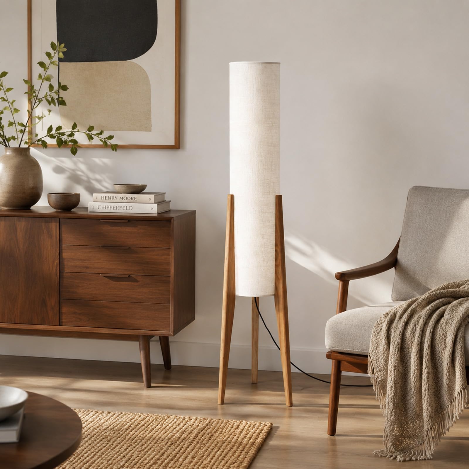 MIXL-Farmhouse Style Bamboo Floor Lamp,Large Wicker Indoor Floor Light,Boho Standing Light Plug in,Modern Minimalist Standing Lamp for Living Room Bedroom
