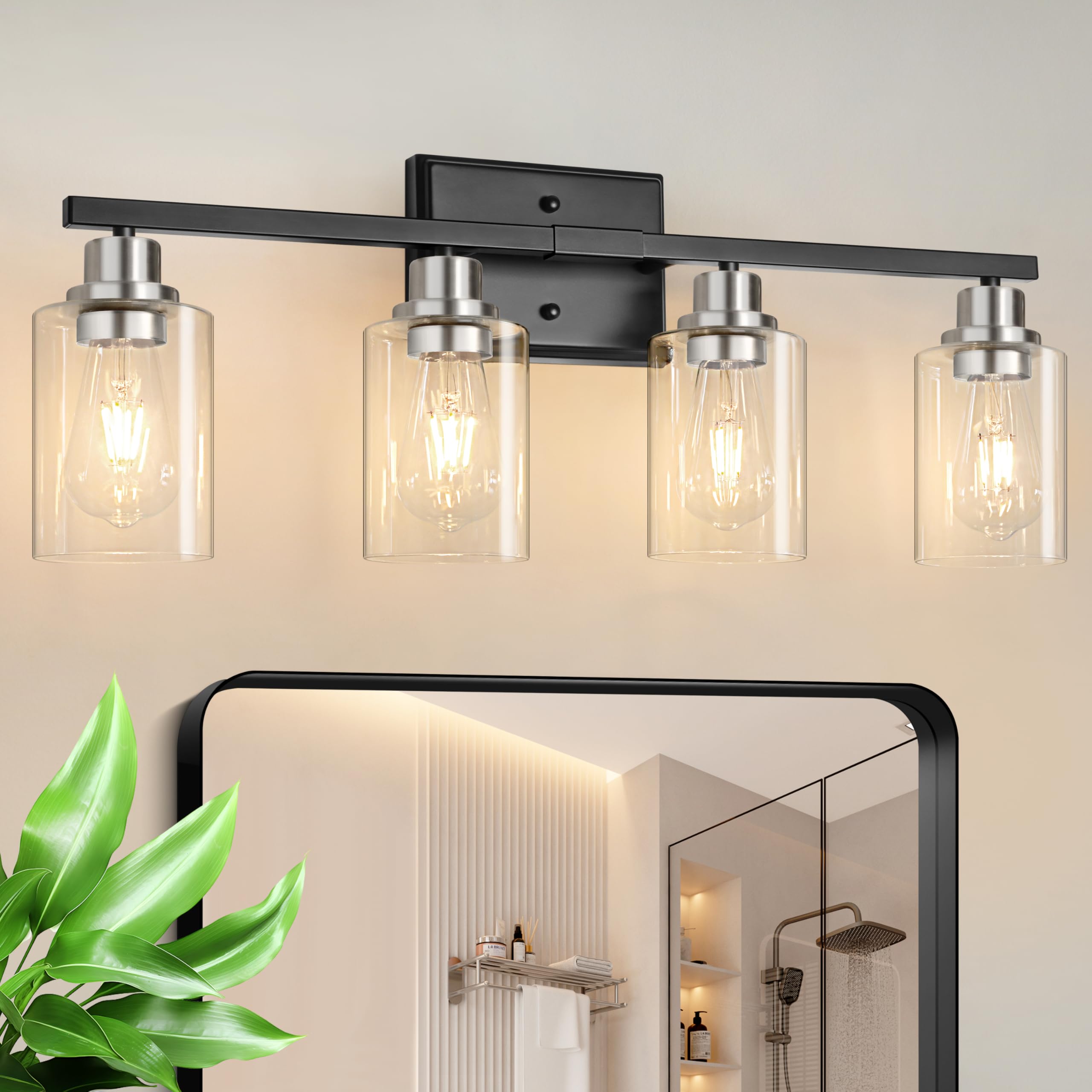 Unicozin 3 Light Bathroom Light Fixtures, Modern Vanity Lights Over Mirror, Black Wall Lamp with Clear Glass for Living Room Cabinet Bedroom Porch