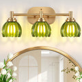 Bathroom Vanity Light, 3-Light Vanity Lighting Fixtures with Green Tulip Glass Shade, Modern Bathroom Wall Mount Lamp, Black Vanity Lights Over Mirror for Living Room, Hallway, Cabinet, Porch