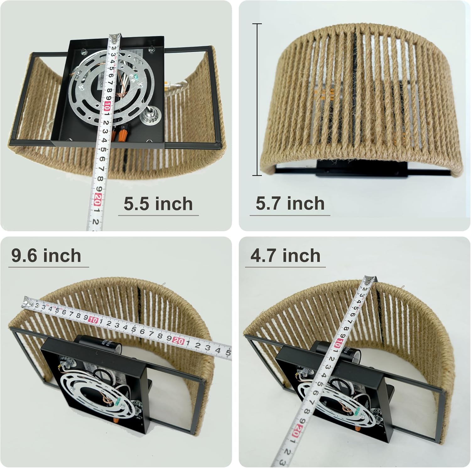Rattan Wall Sconce Boho Wall Light Fixture Hand Woven Hemp Rope Sconce Lighting for Bedroom, Living Room, Aisle, Porch, Dia 9.7 Inch