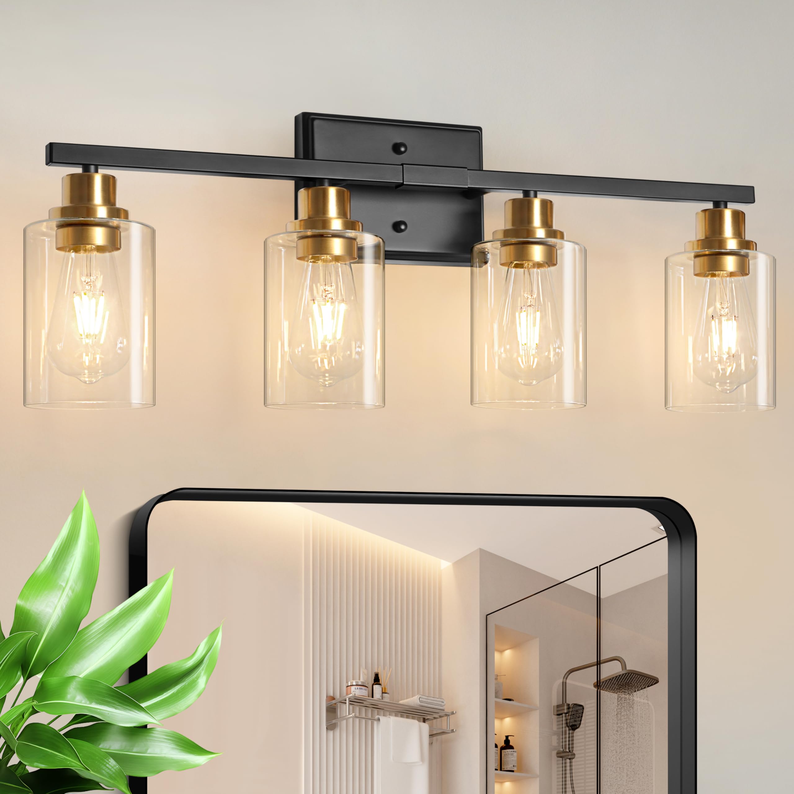 Unicozin 3 Light Bathroom Light Fixtures, Modern Vanity Lights Over Mirror, Black Wall Lamp with Clear Glass for Living Room Cabinet Bedroom Porch